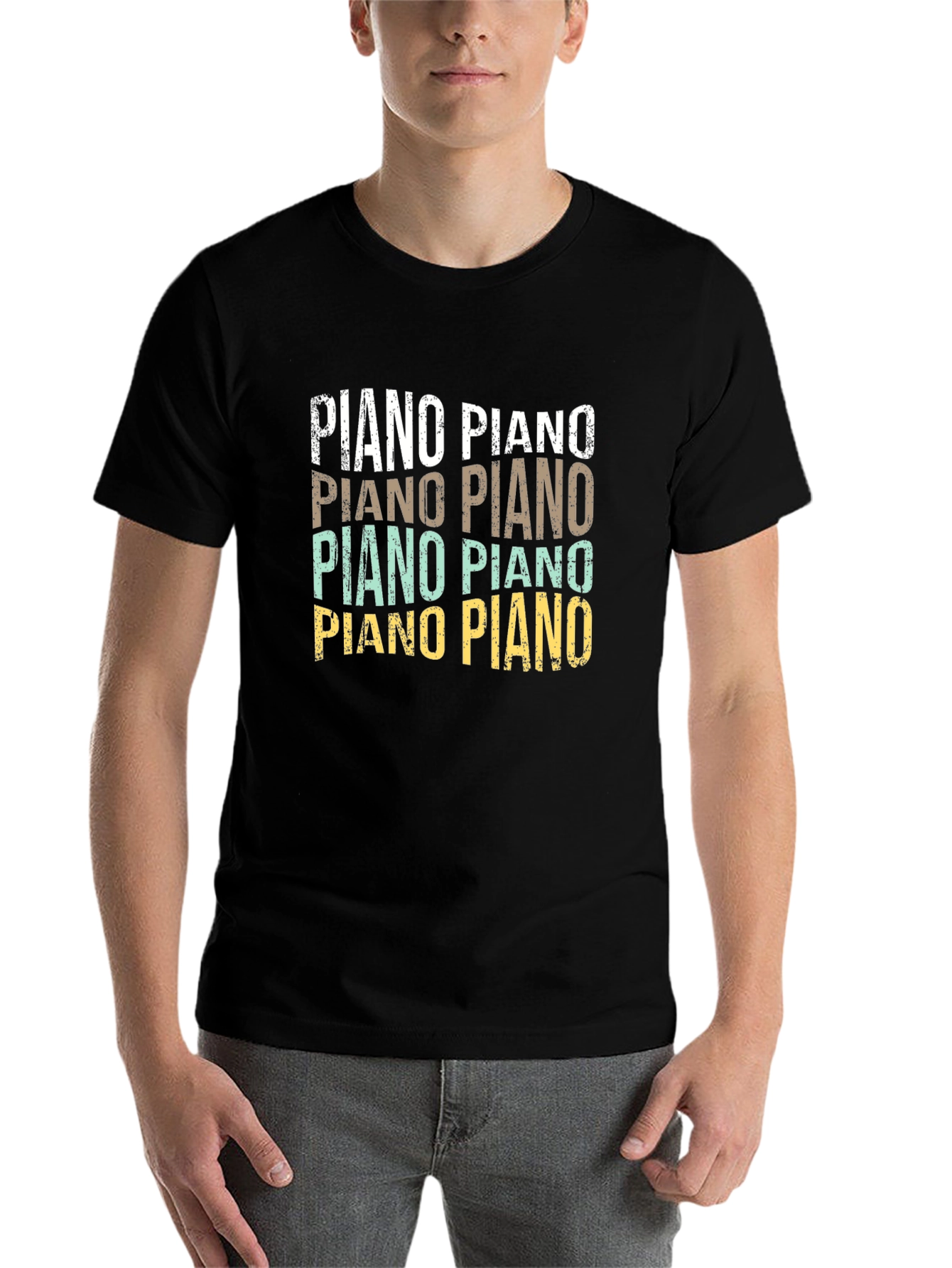 Black Piano Retro Style T-Shirt view 7