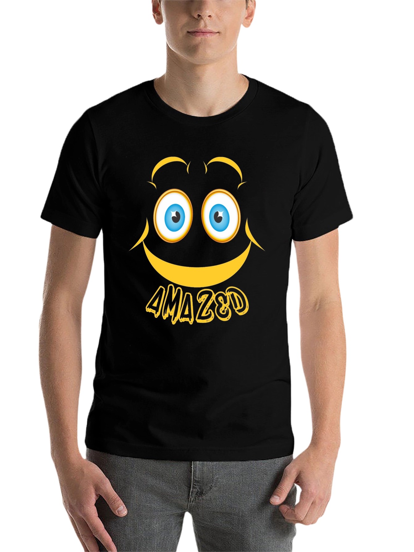 Black Amazed Graphic Tee - Expressive Emoji Design view 7