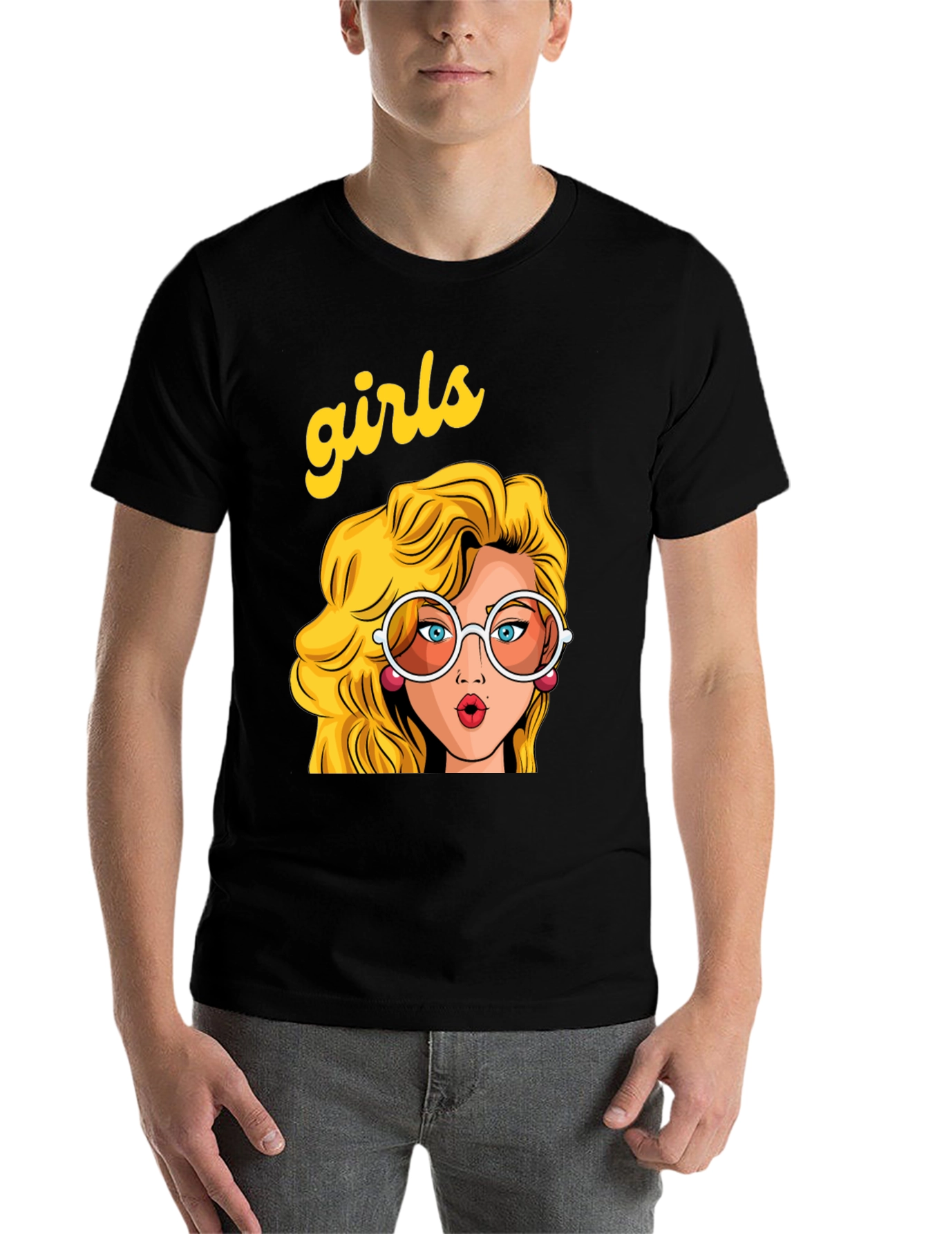 Black Retro 'Girls' Graphic Print Black T-Shirt view 7