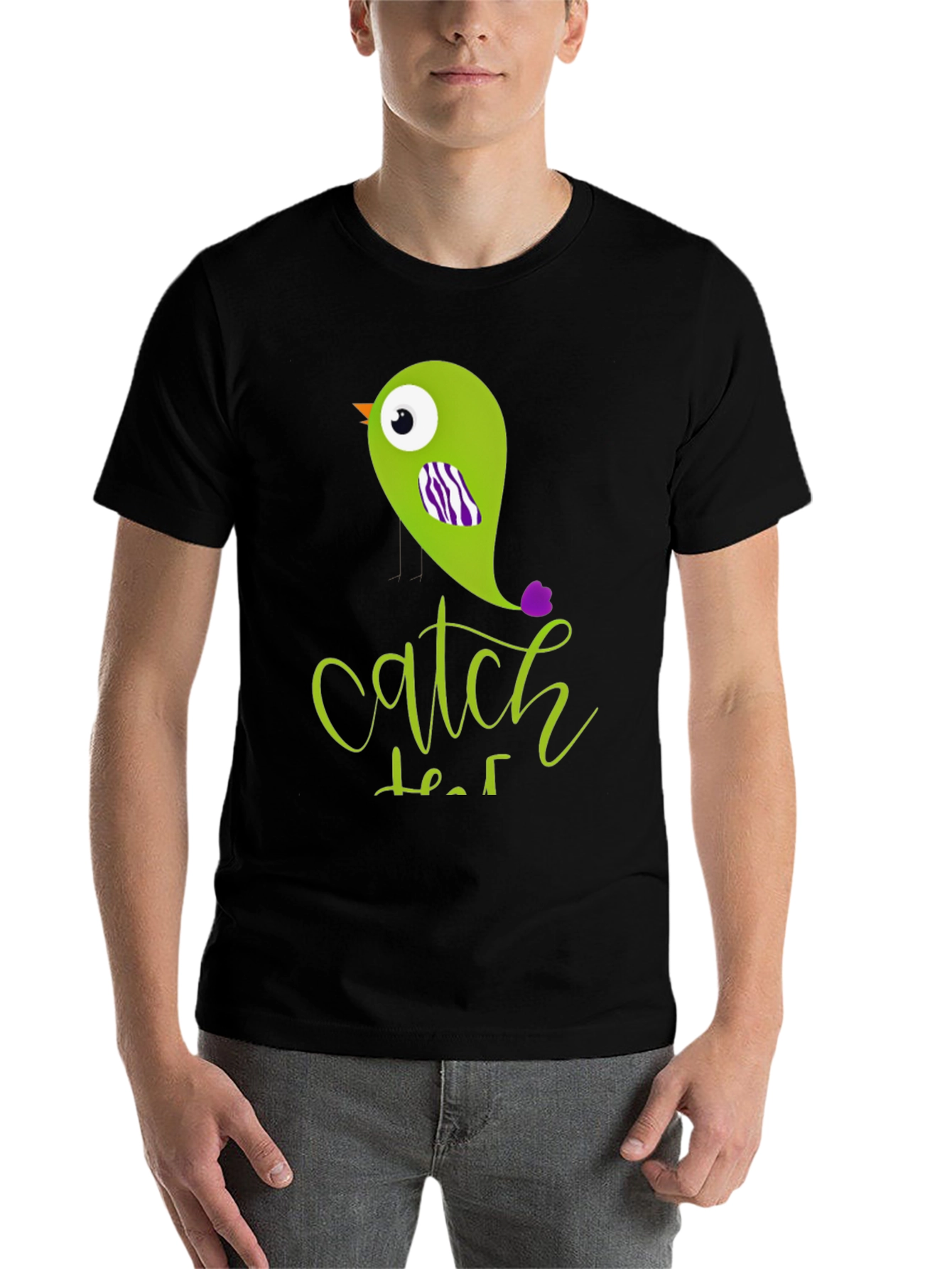 Black Catch That Bird Graphic Tee - Men's Black T-Shirt view 7
