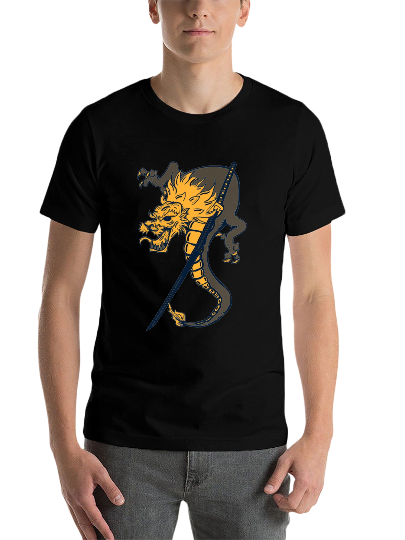 Black Dragon and Katana Black T-Shirt view 7