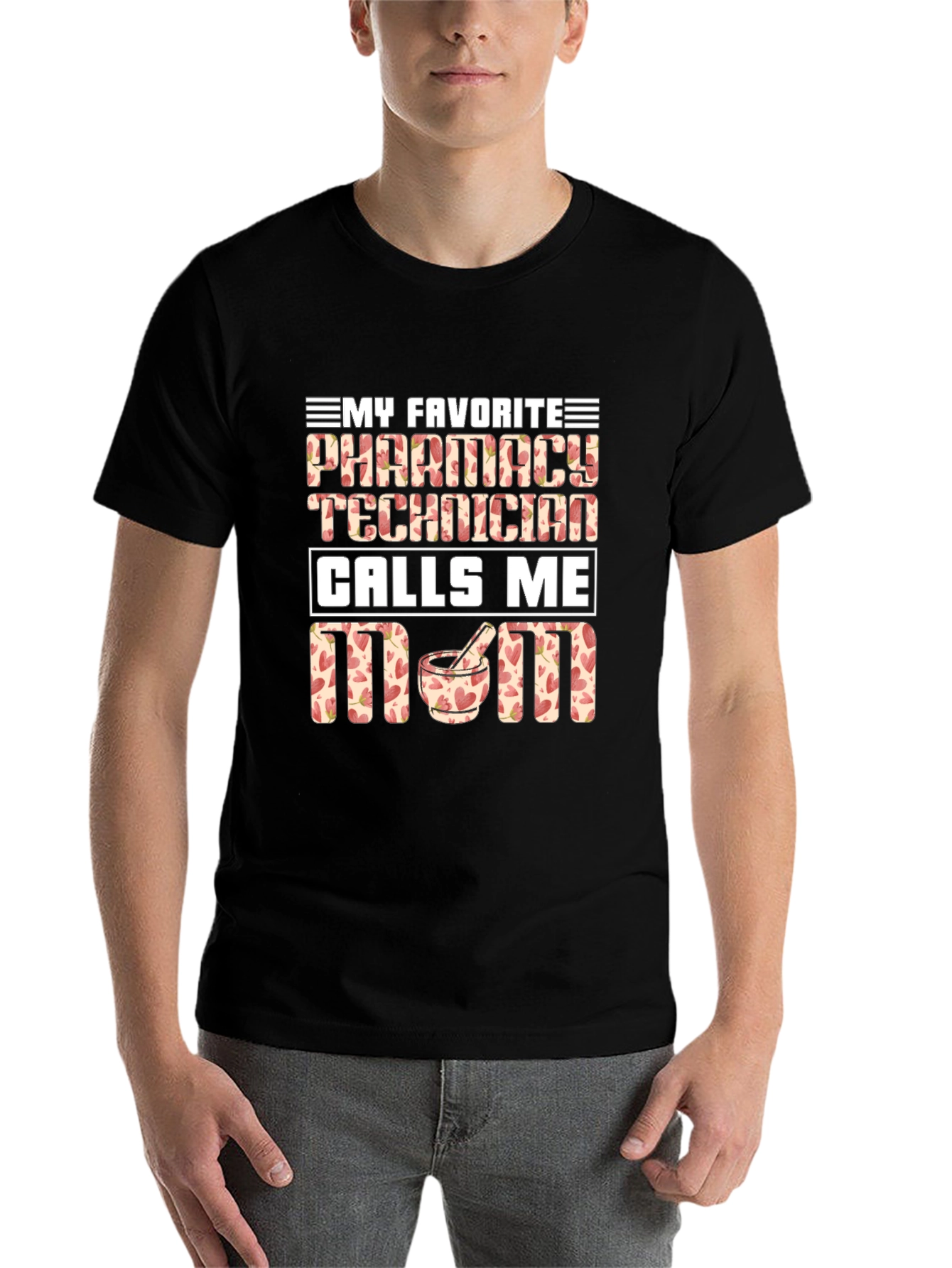 Black Pharmacy Technician Mom T-Shirt - Floral Design view 7