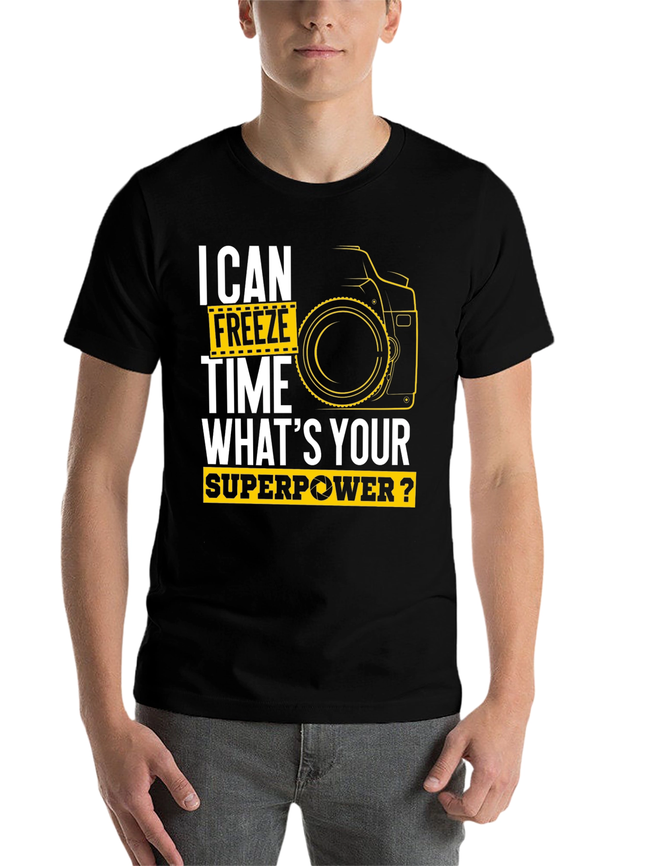 Black I Can Freeze Time Superpower Photographer Black T-Shirt view 7