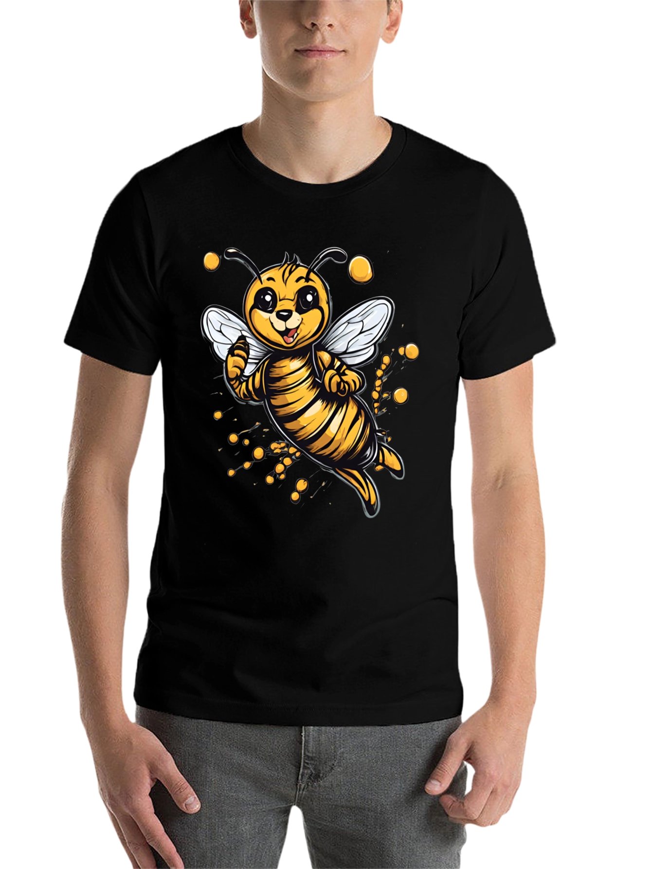 Black Cute Cartoon Bee Graphic T-Shirt view 7