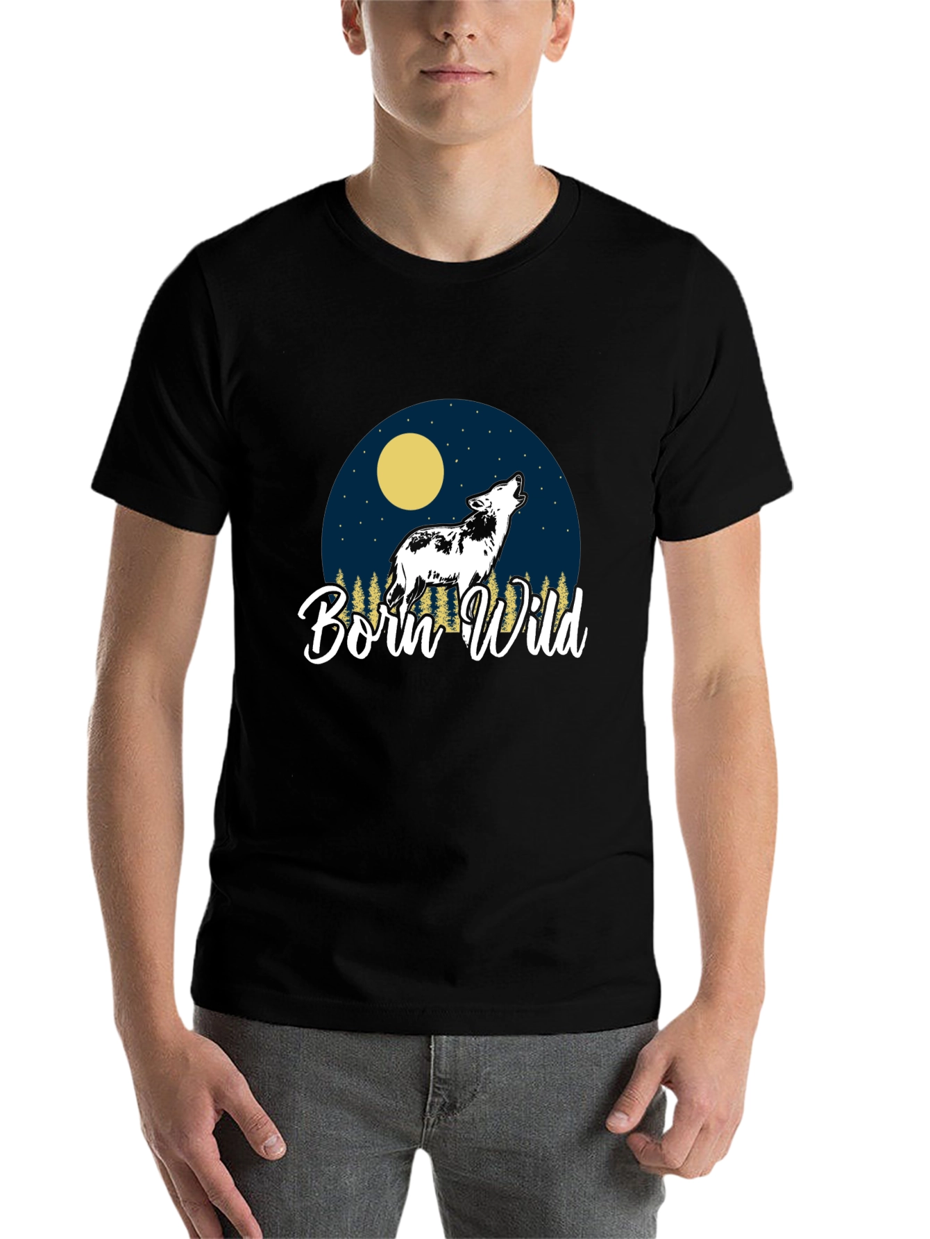 Black Born Wild Wolf Graphic T-Shirt - Black view 7