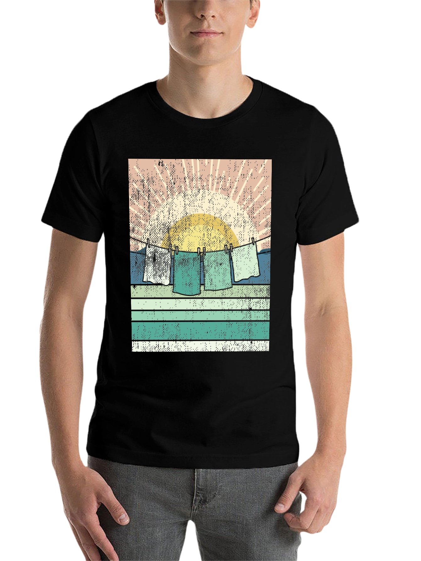 Black Retro Sunset Laundry T-Shirt view 7