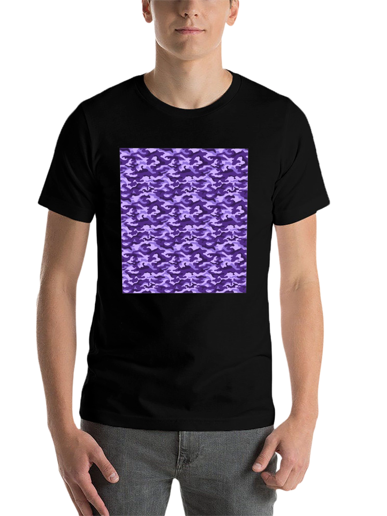 Black Purple Camo Print Black T-Shirt view 7