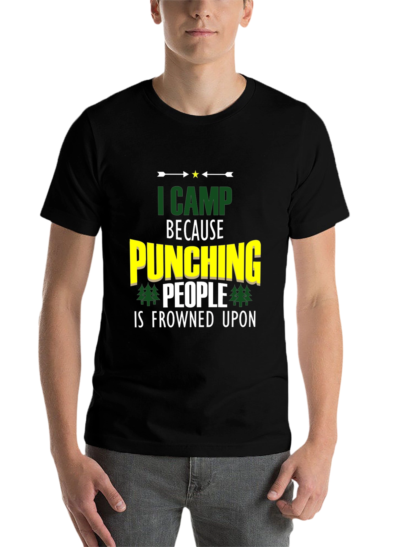 Black Funny Camping T-Shirt - "I Camp Because Punching People Is Frowned Upon" view 7