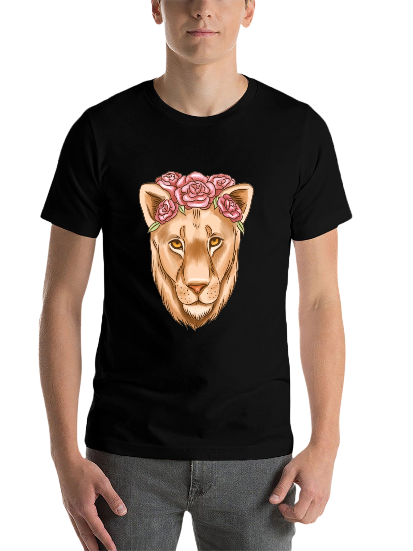 Black Lioness Flower Crown Graphic Tee - Black view 7