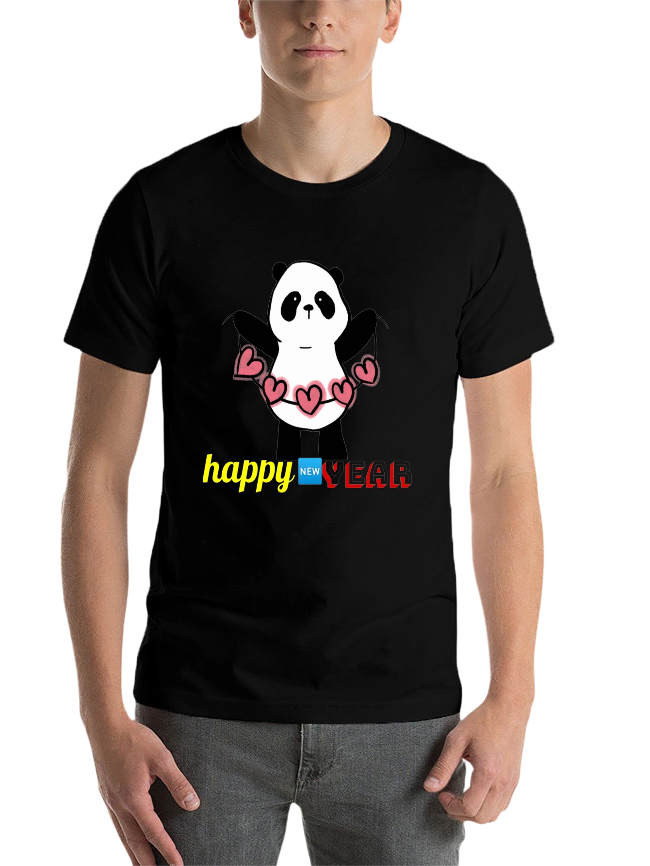 Black Happy New Year Panda T-Shirt - Black view 7