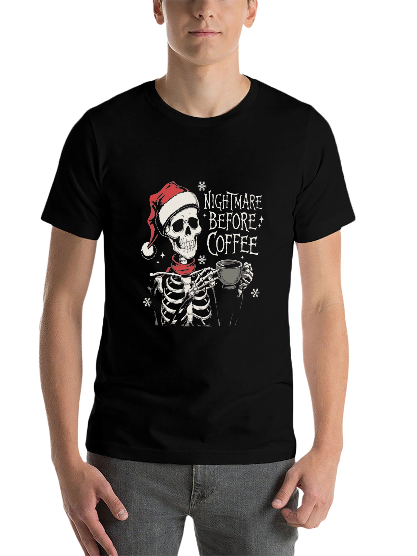 Black Nightmare Before Coffee Skeleton Holiday T-Shirt view 7