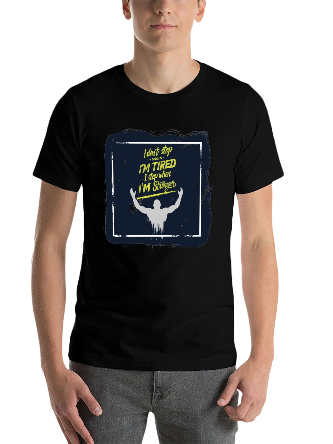 Black Motivational Workout T-Shirt - I Don't Stop When I'm Tired view 7