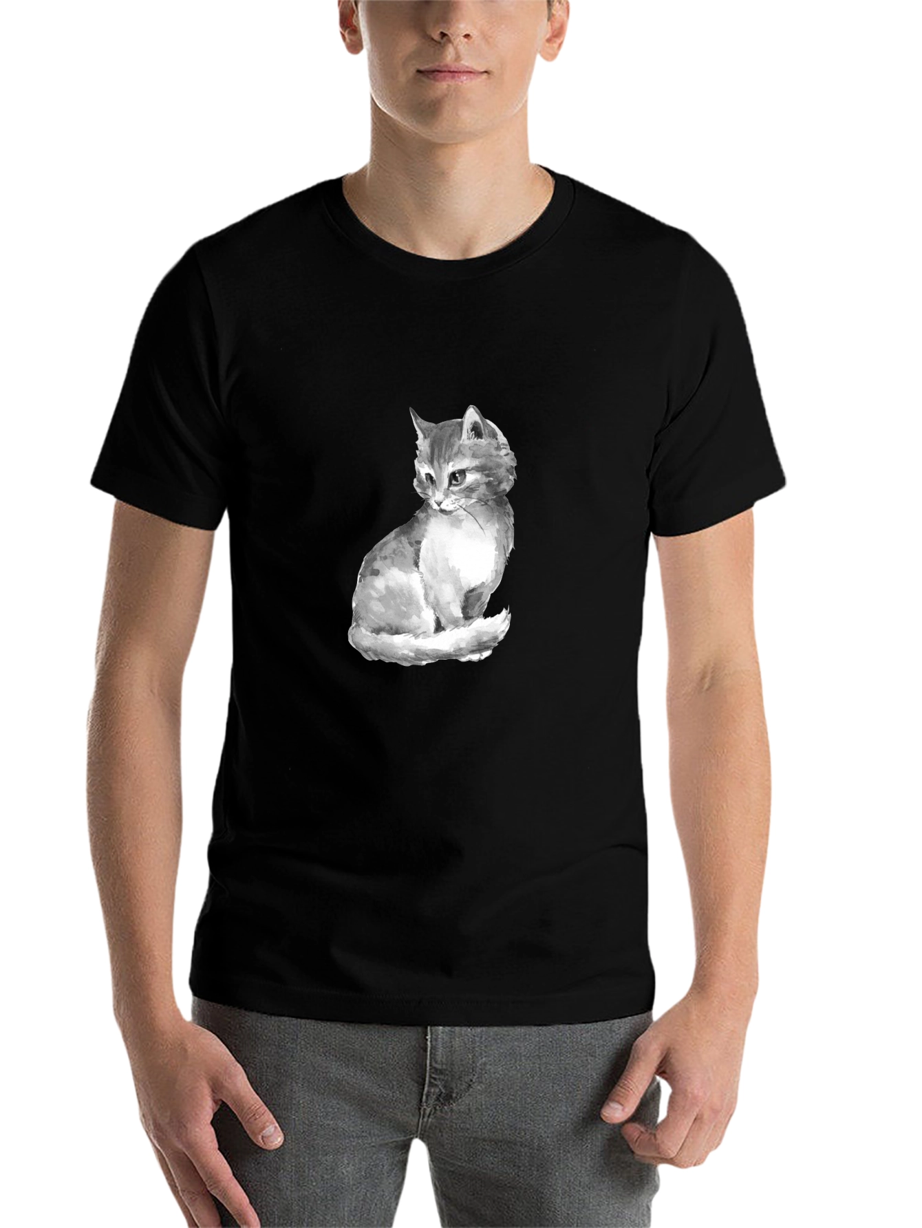 Black Cat Portrait Graphic Tee - Black Unisex T-Shirt view 7