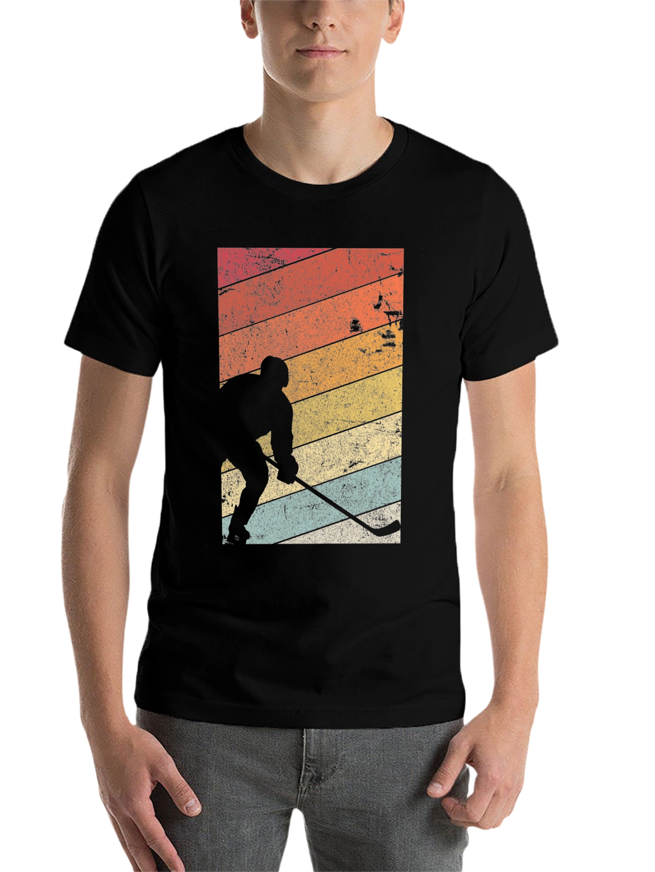 Black Retro Hockey Player Graphic T-Shirt view 7