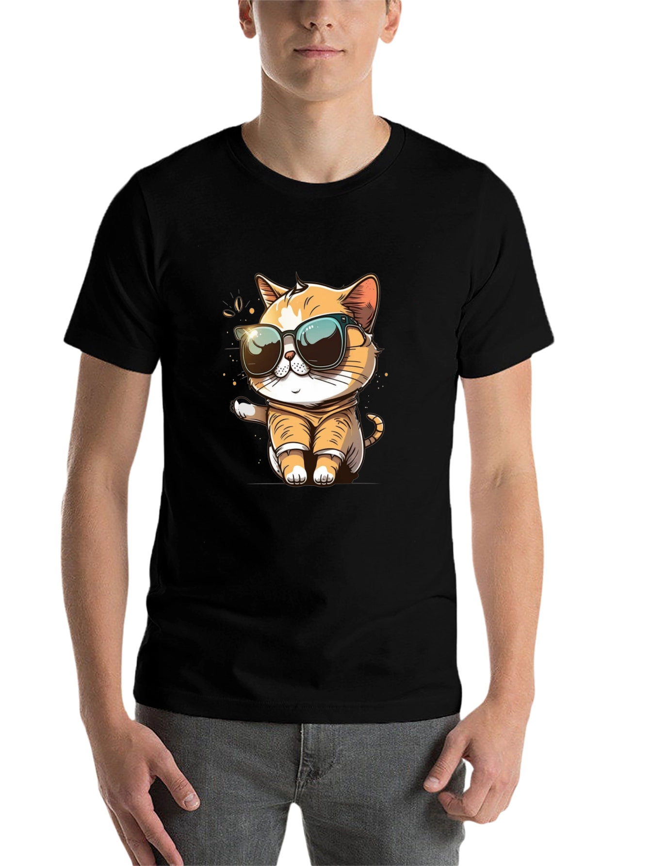 Black Cool Cat Graphic Tee - Trendy Style view 7