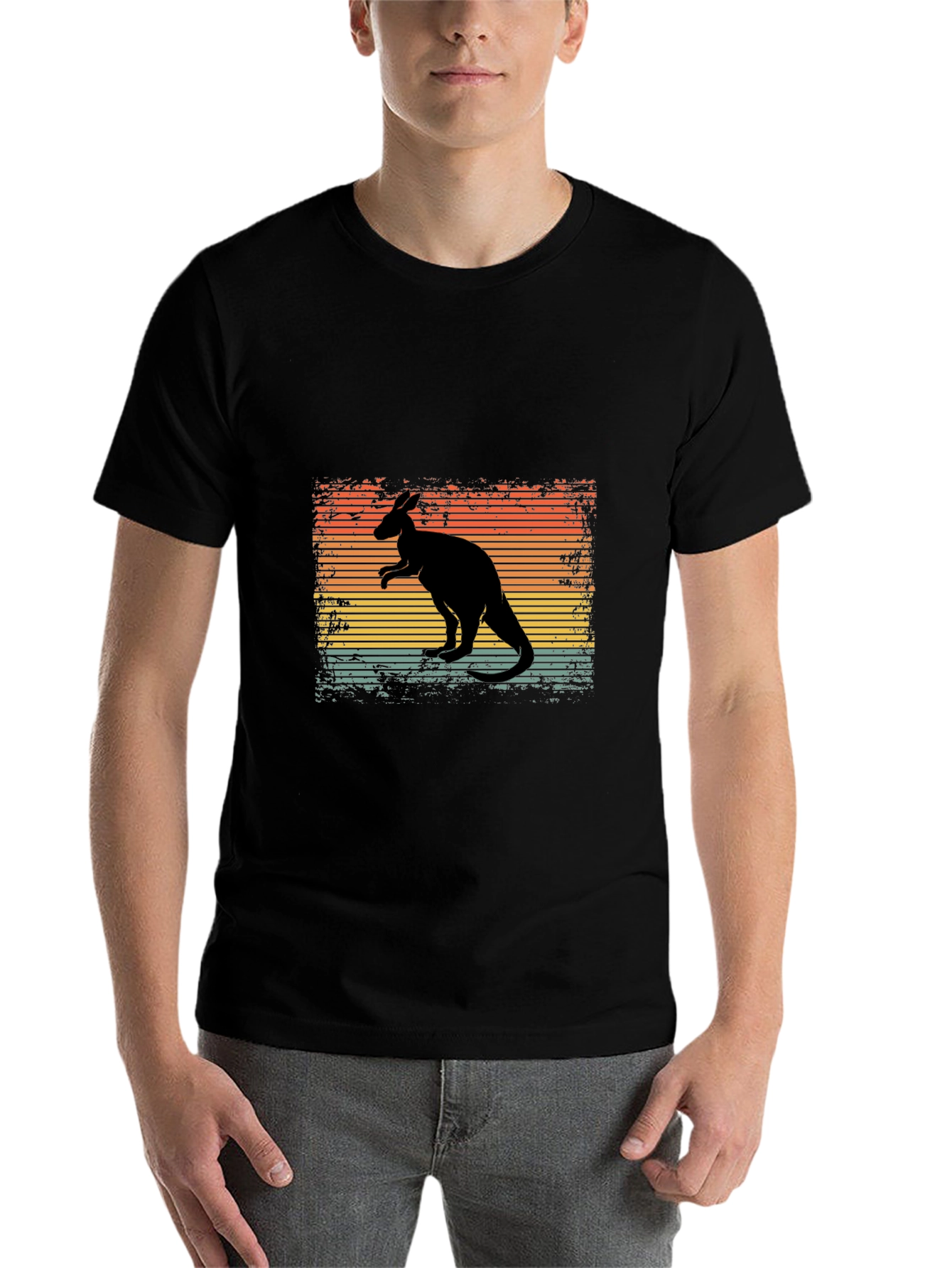 Black Retro Kangaroo Graphic T-Shirt view 7