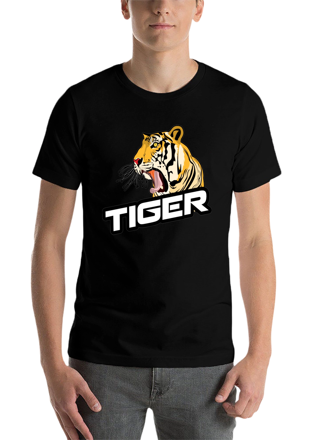 Black Roaring Tiger Graphic T-Shirt - Bold Animal Print view 7