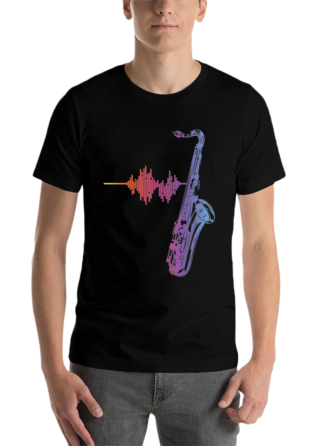 Black Saxophone Graphic Print Tee - Music Lover T-Shirt view 7
