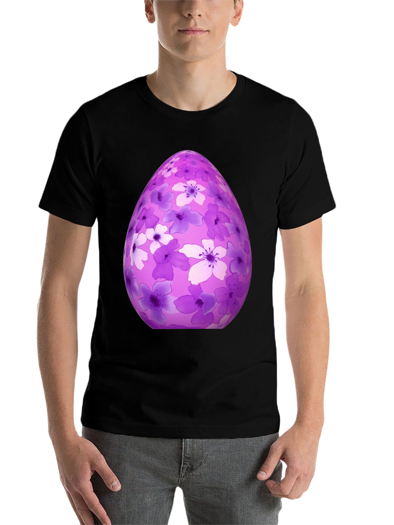 Black Floral Easter Egg Graphic Tee - Black Cotton Shirt view 7