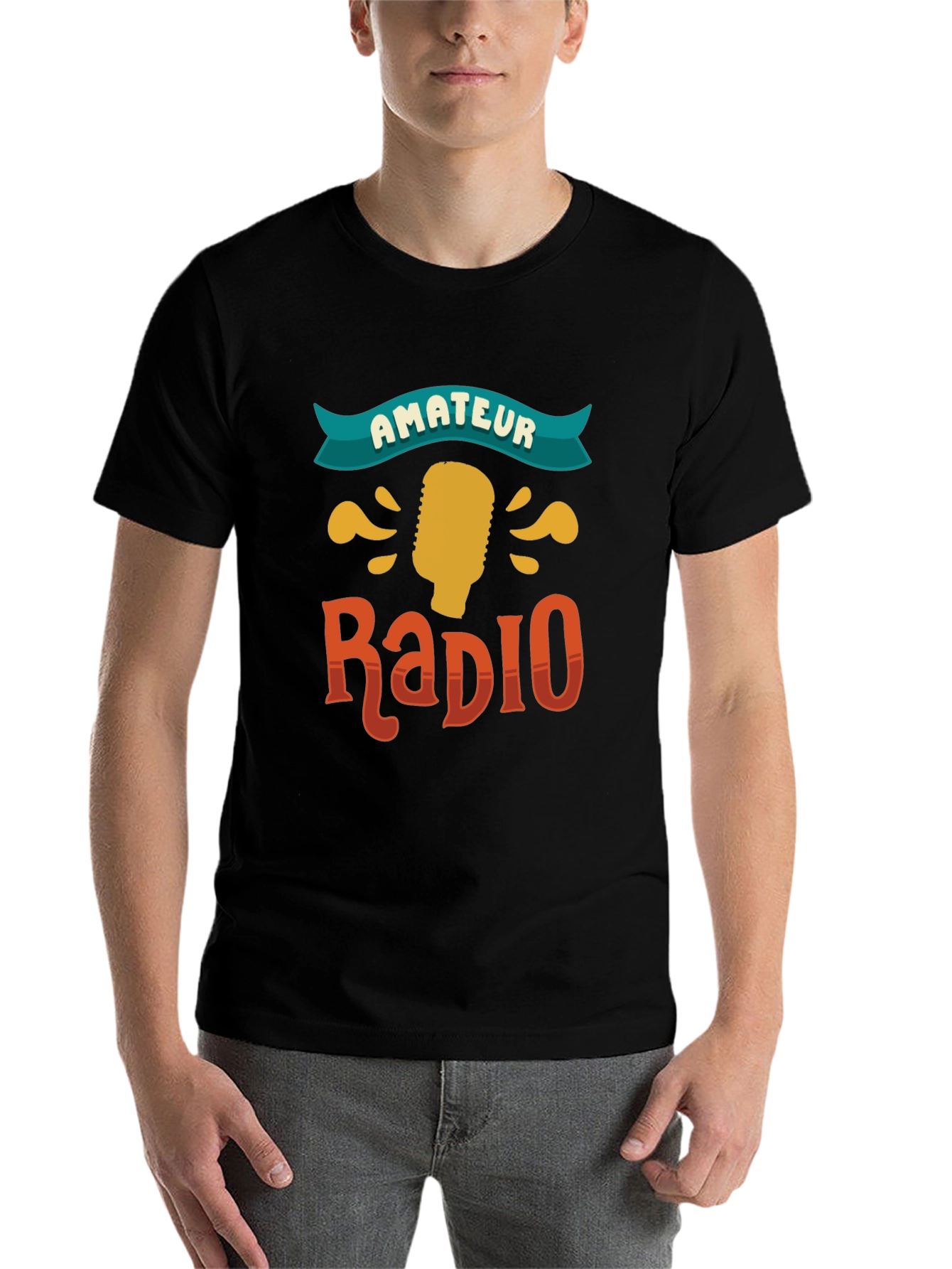 Black Amateur Radio Graphic Tee - Black Cotton T-Shirt view 7