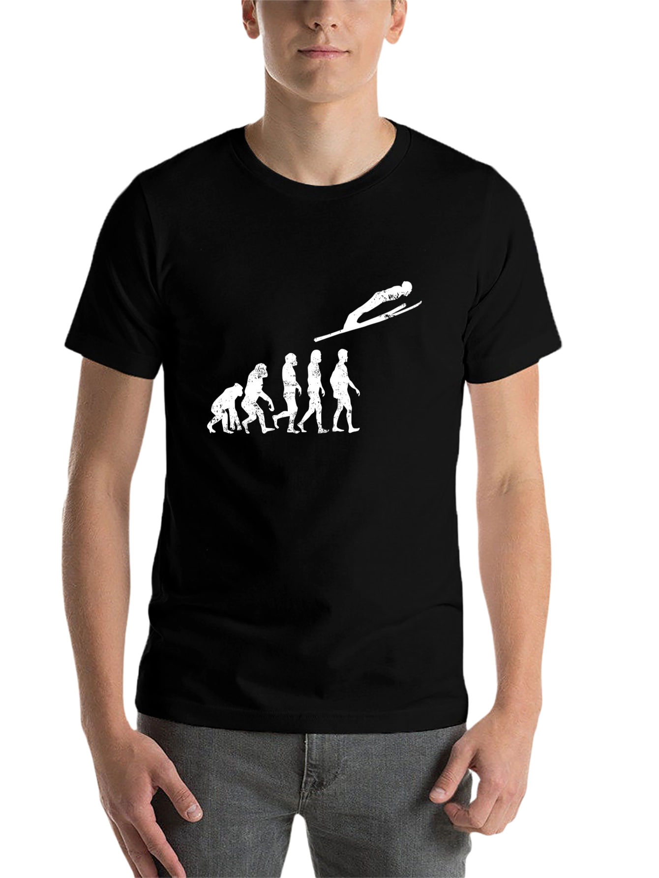 Black Evolution of Ski Jumping Black T-Shirt view 7