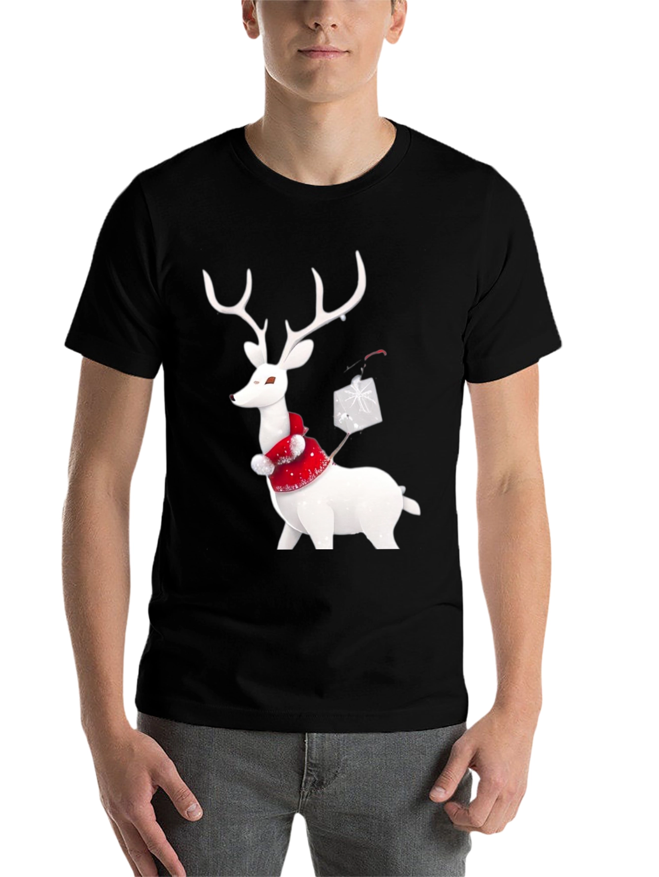Black Festive Reindeer Graphic Tee - Holiday Apparel view 7