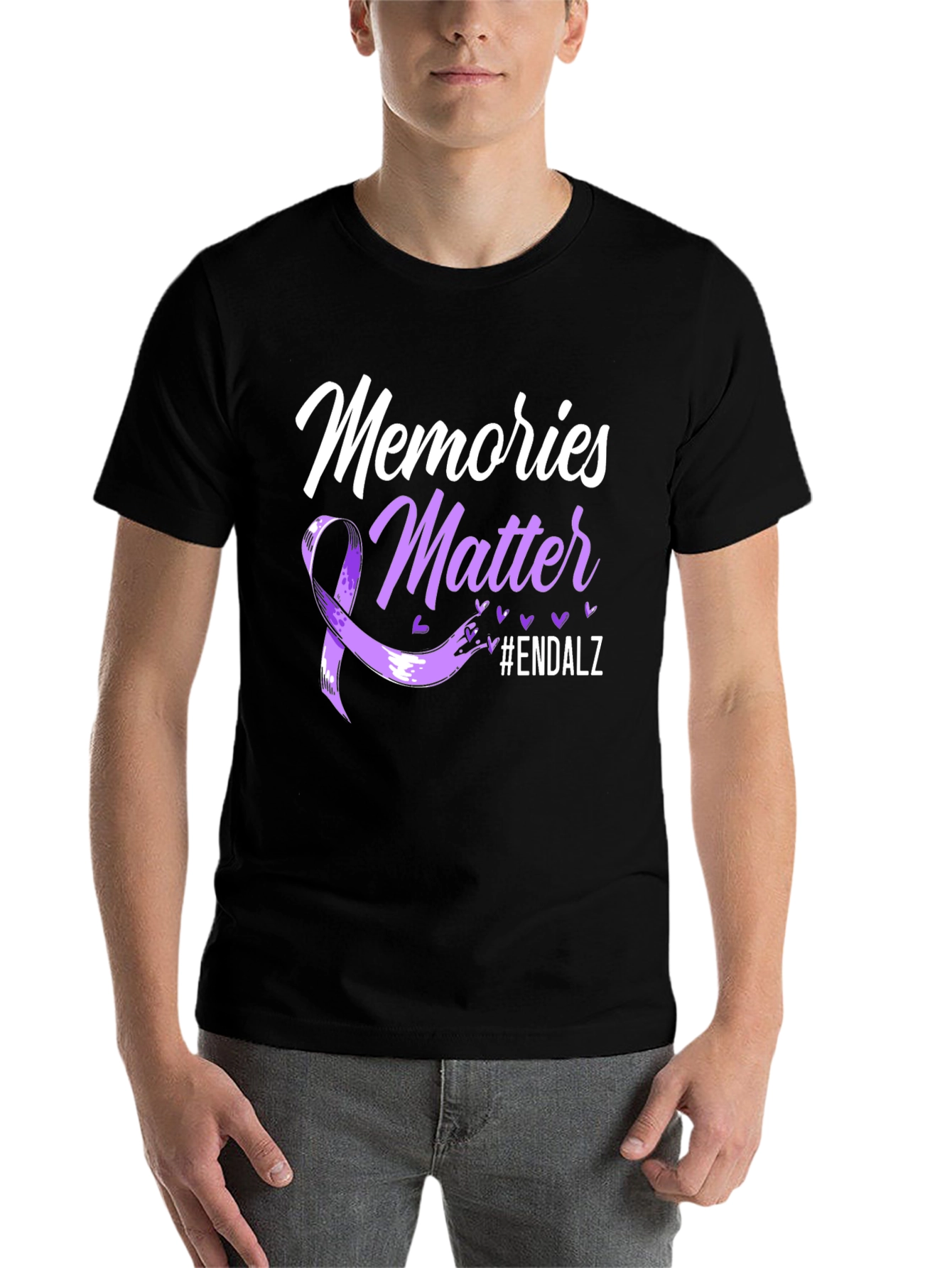 Black Memories Matter Alzheimer's Awareness Ribbon T-Shirt view 7