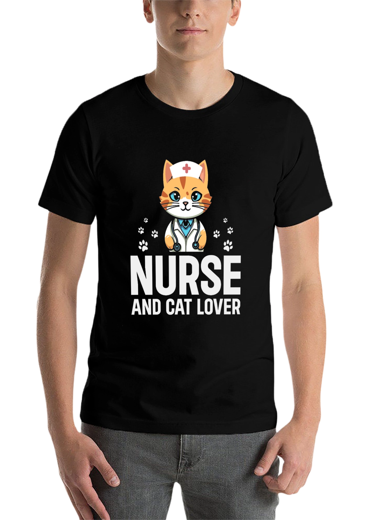 Black Nurse Cat Lover T-Shirt view 7