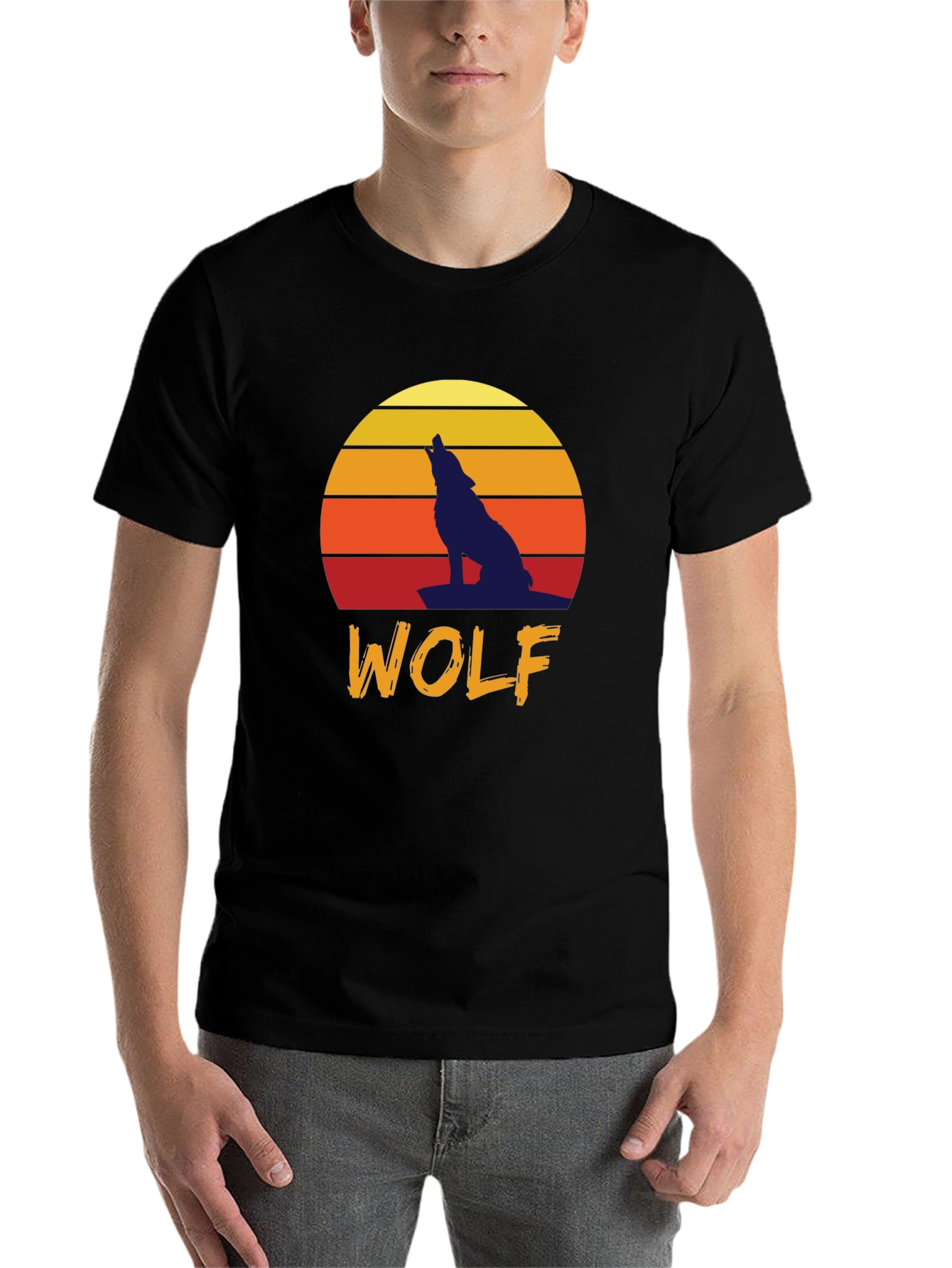 Black Wolf Sunset Graphic Tee - Vintage Style T-Shirt view 7