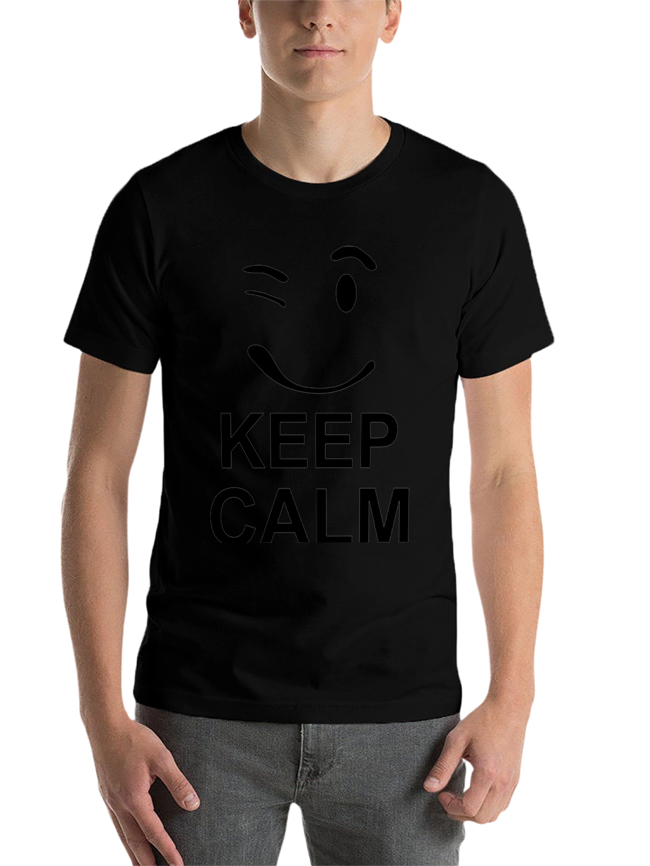 Black Keep Calm Wink Face Black Graphic Tee view 7