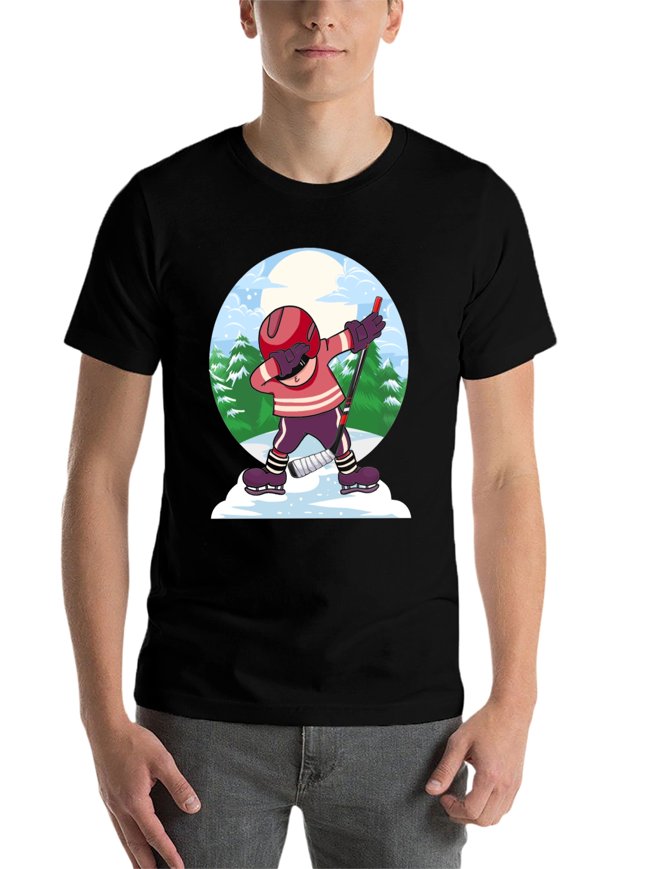 Black Dabbing Hockey Player T-Shirt view 7