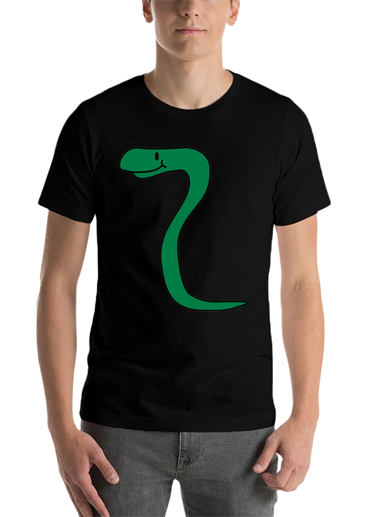 Black Funny Snake Cartoon Black T-Shirt view 7