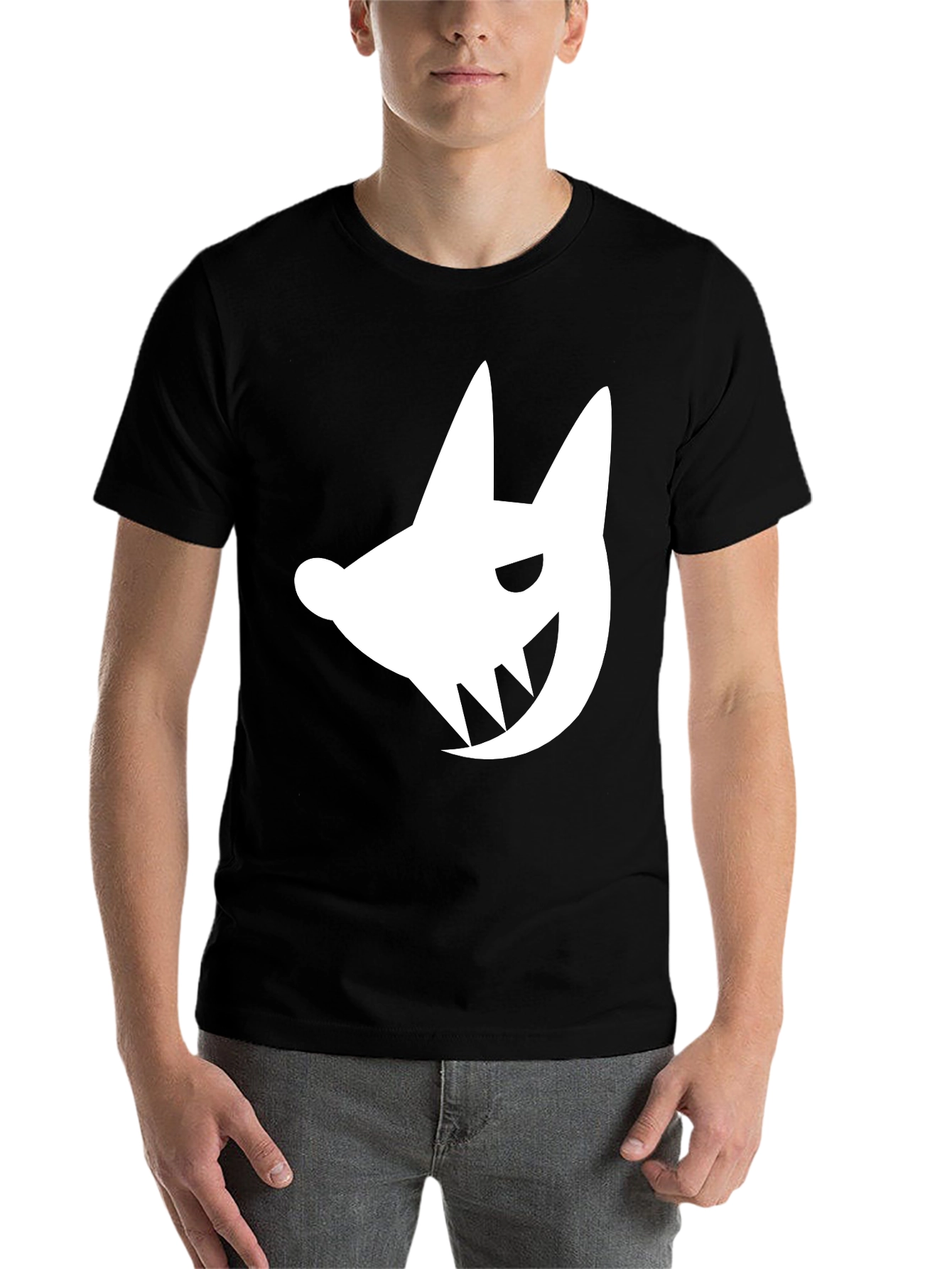 Black Edgy White Fanged Creature Graphic Black T-Shirt view 7