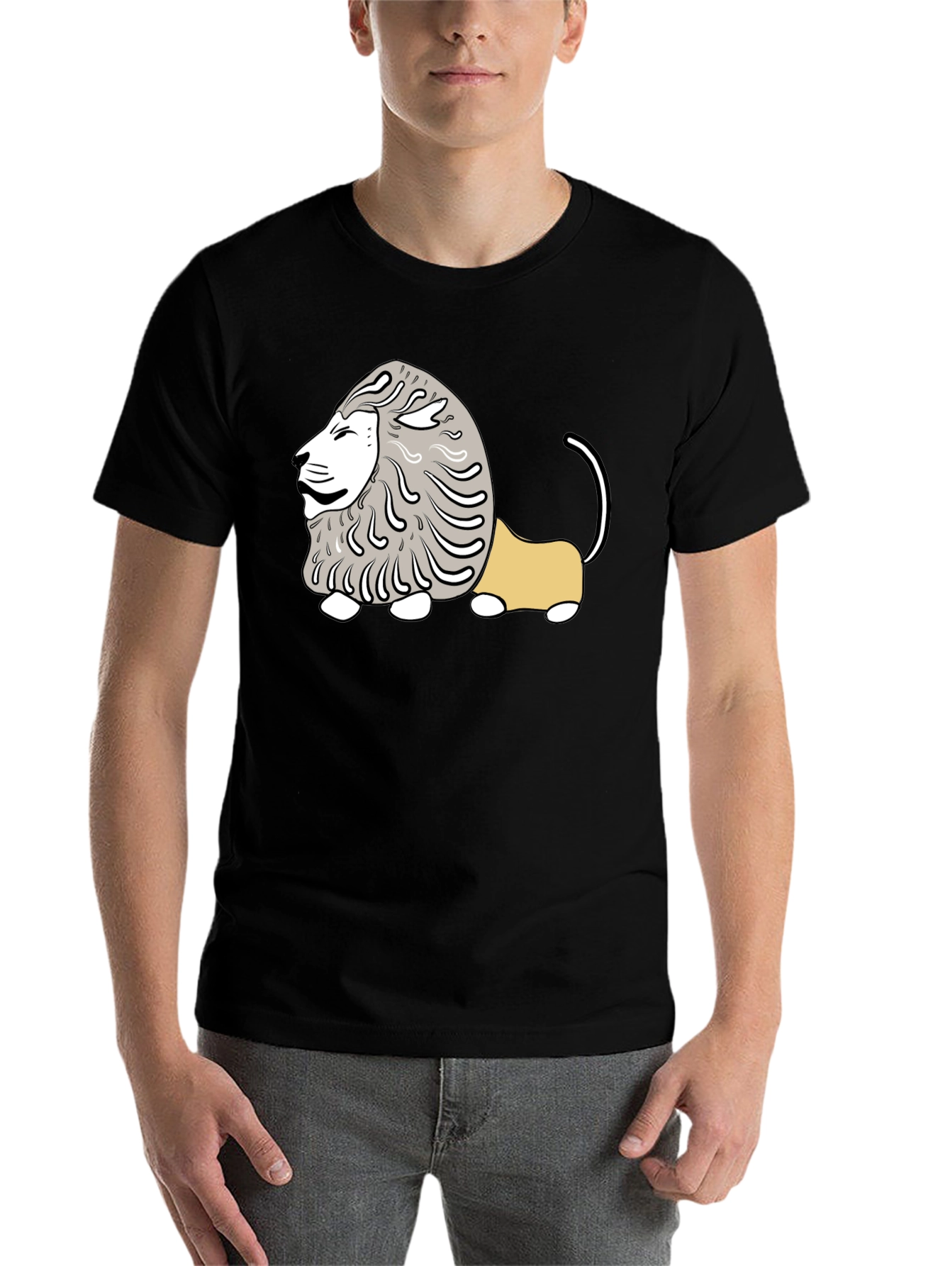 Black Cartoon Lion Graphic Tee - Casual Black T-Shirt view 7