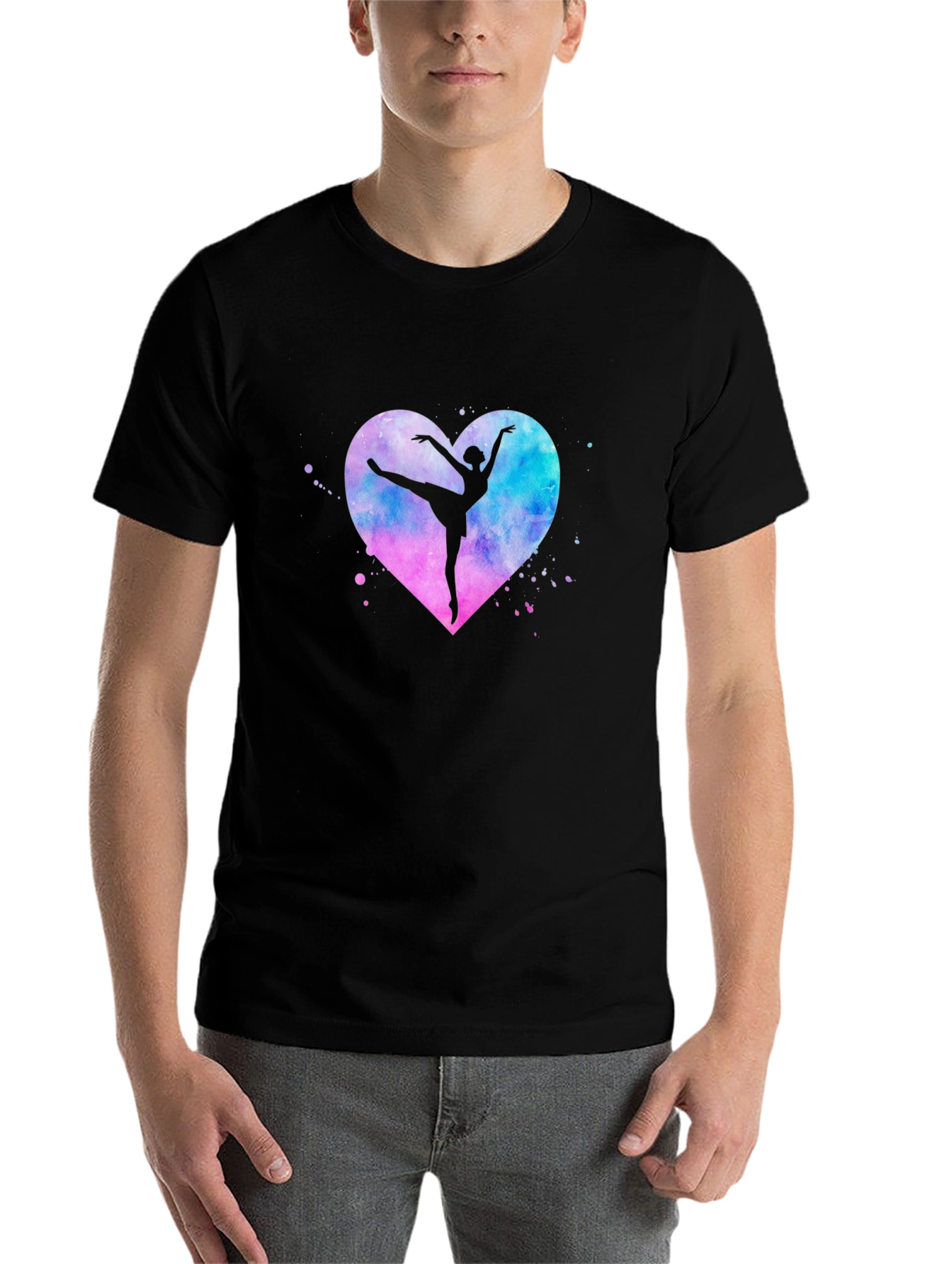Black Ballet Dancer Heart Graphic T-Shirt - Stylish Black Tee view 7