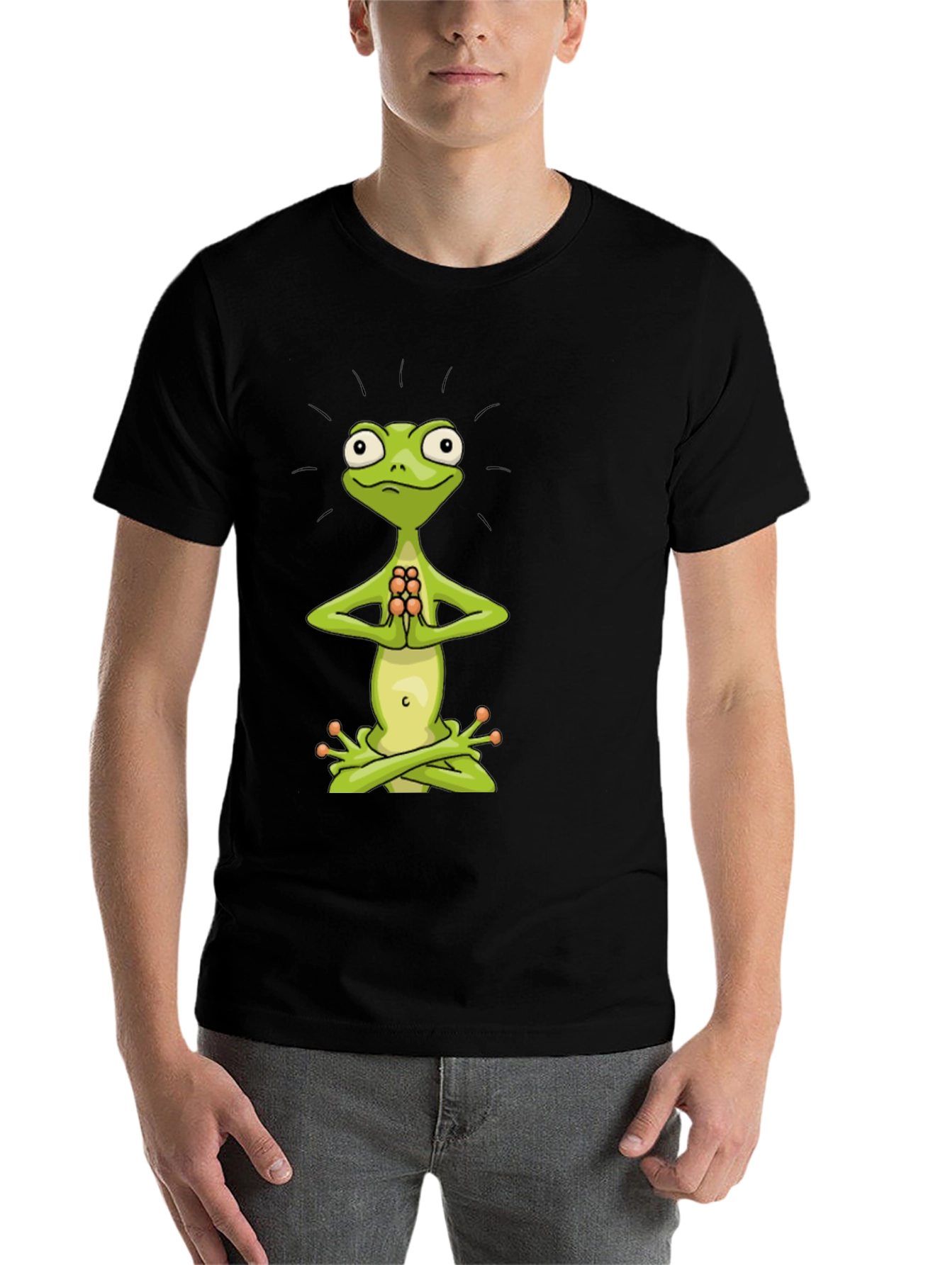 Black Zen Frog Tee - Meditating Cartoon Frog T-Shirt view 7
