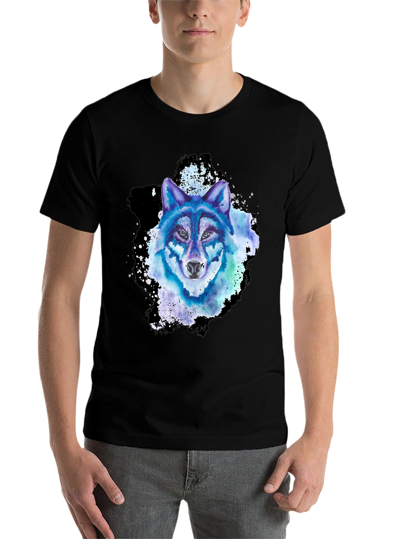 Black Watercolor Wolf Graphic T-Shirt view 7