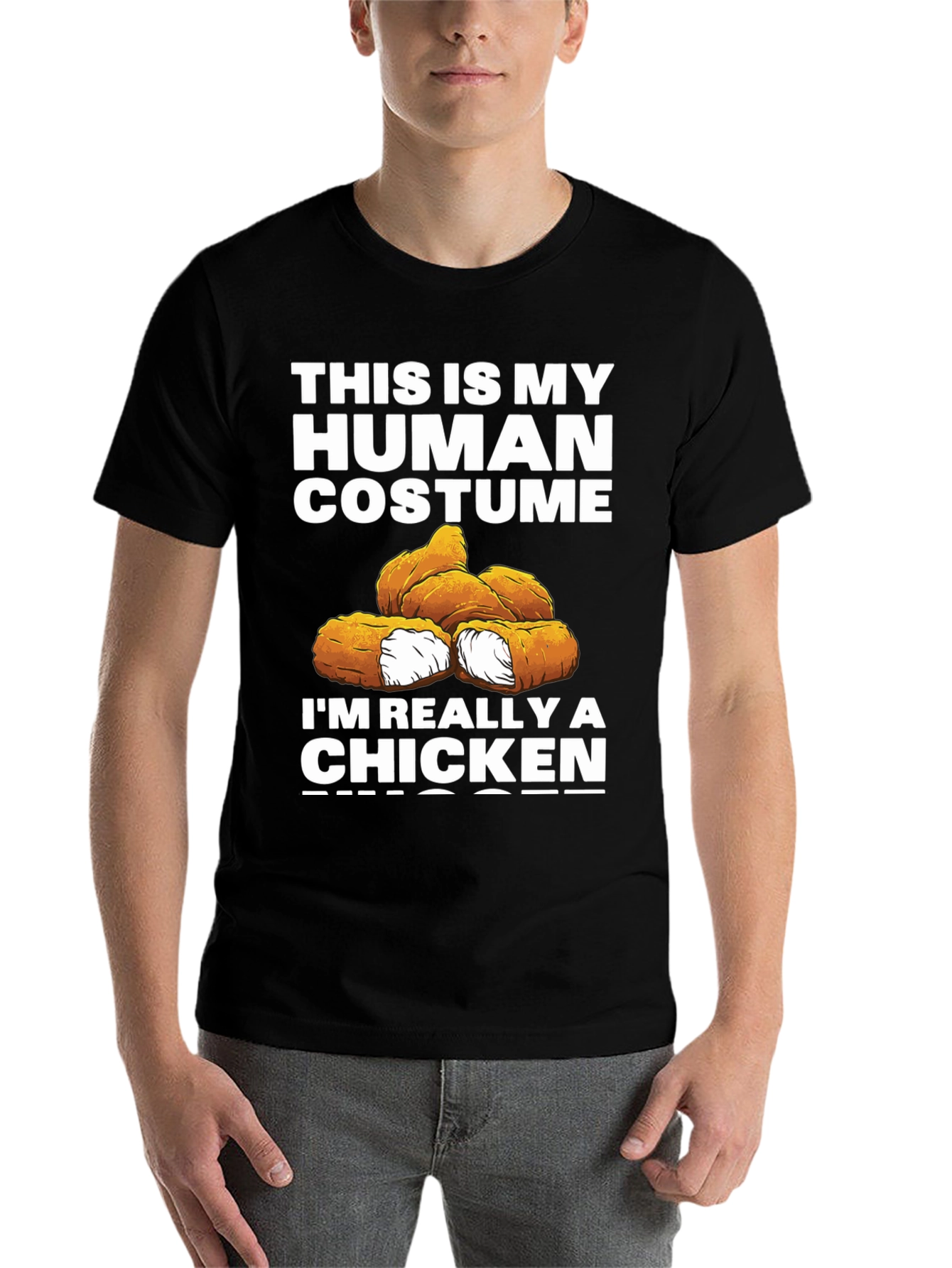 Black Funny Human Costume Chicken Nuggets T-Shirt view 7