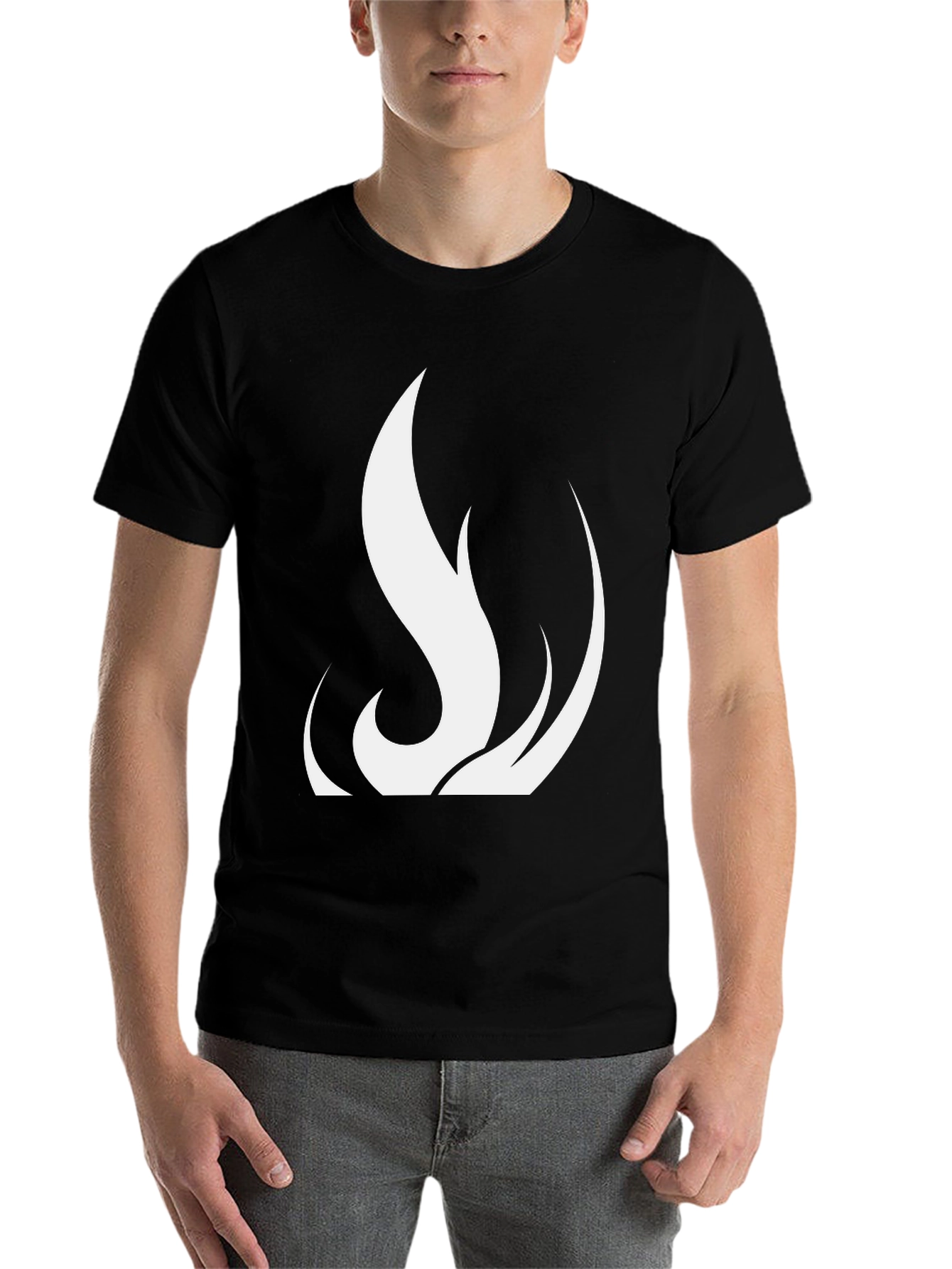 Black Black T-Shirt with White Flame Design view 7