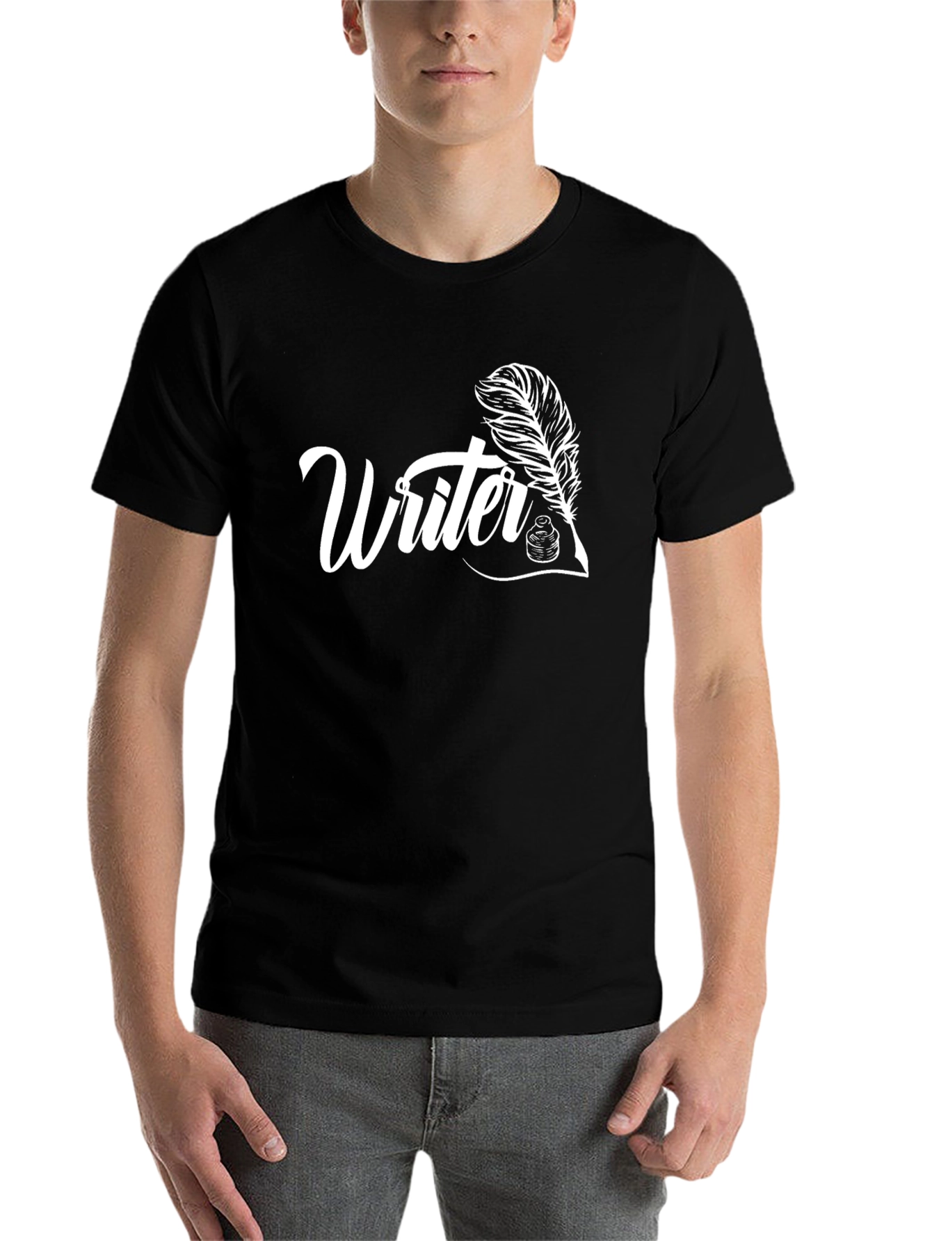 Black Writer Feather Graphic Tee - Black Cotton Blend view 7