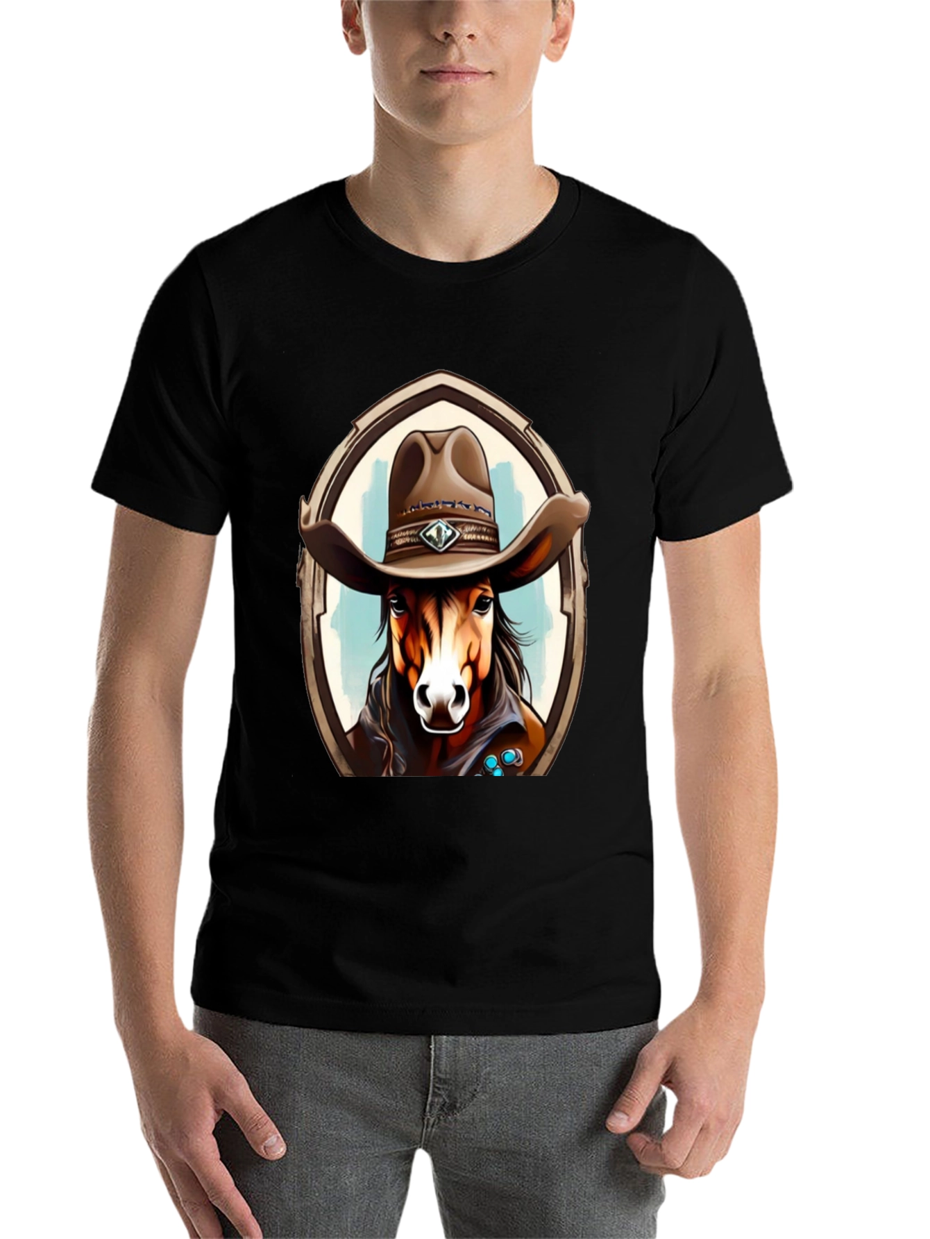 Black Cowboy Horse Graphic Tee - Stylish Western T-Shirt view 7
