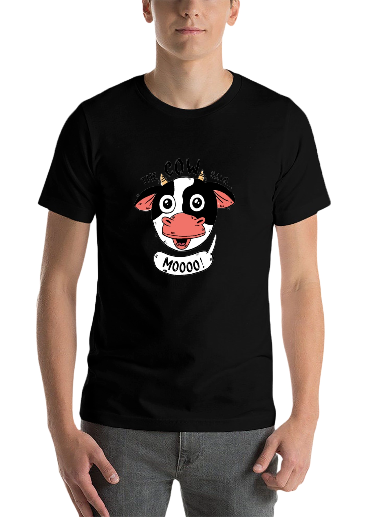 Black The Cow Says Moo T-Shirt - Black Graphic Tee view 7
