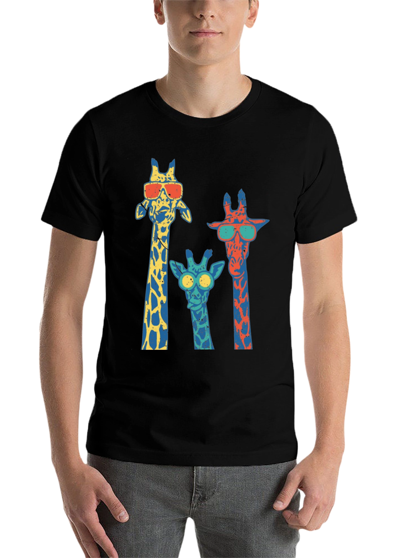 Black Cool Giraffe Crew Neck T-Shirt view 7