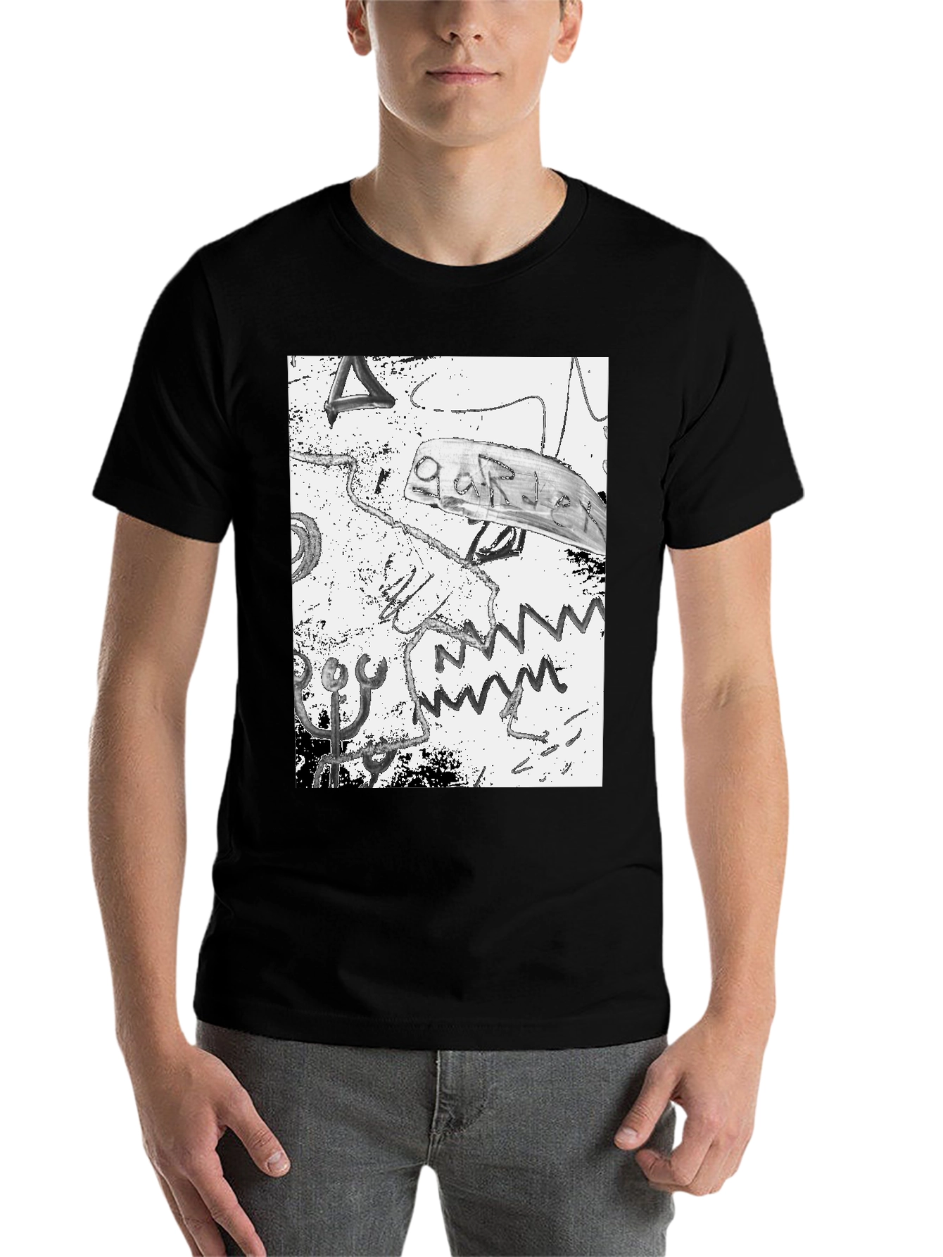 Black Abstract Graphic Print Black Cotton T-Shirt view 7