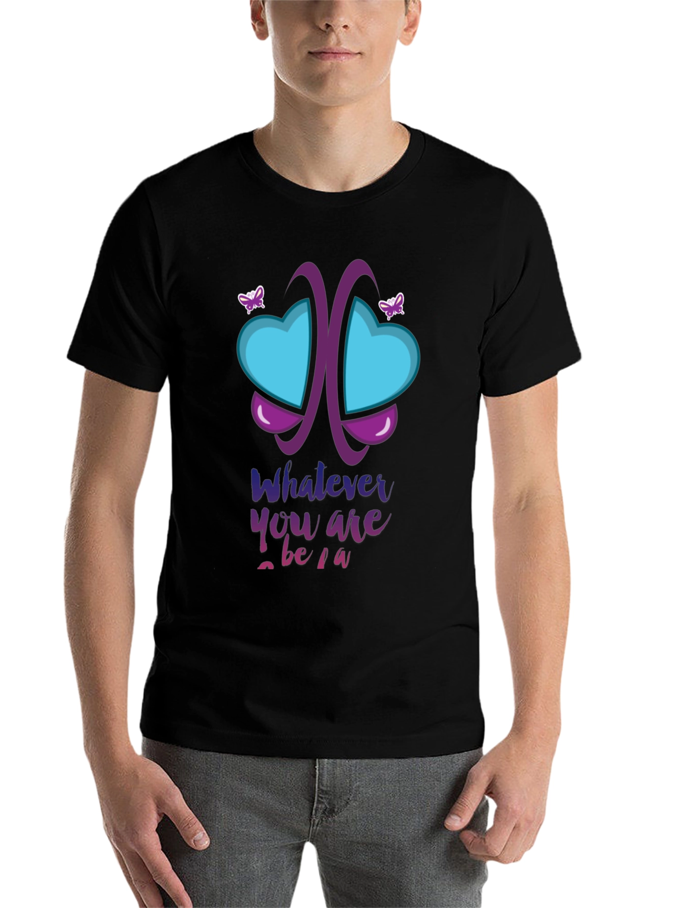 Black Unique Butterfly Heart Graphic T-Shirt view 7