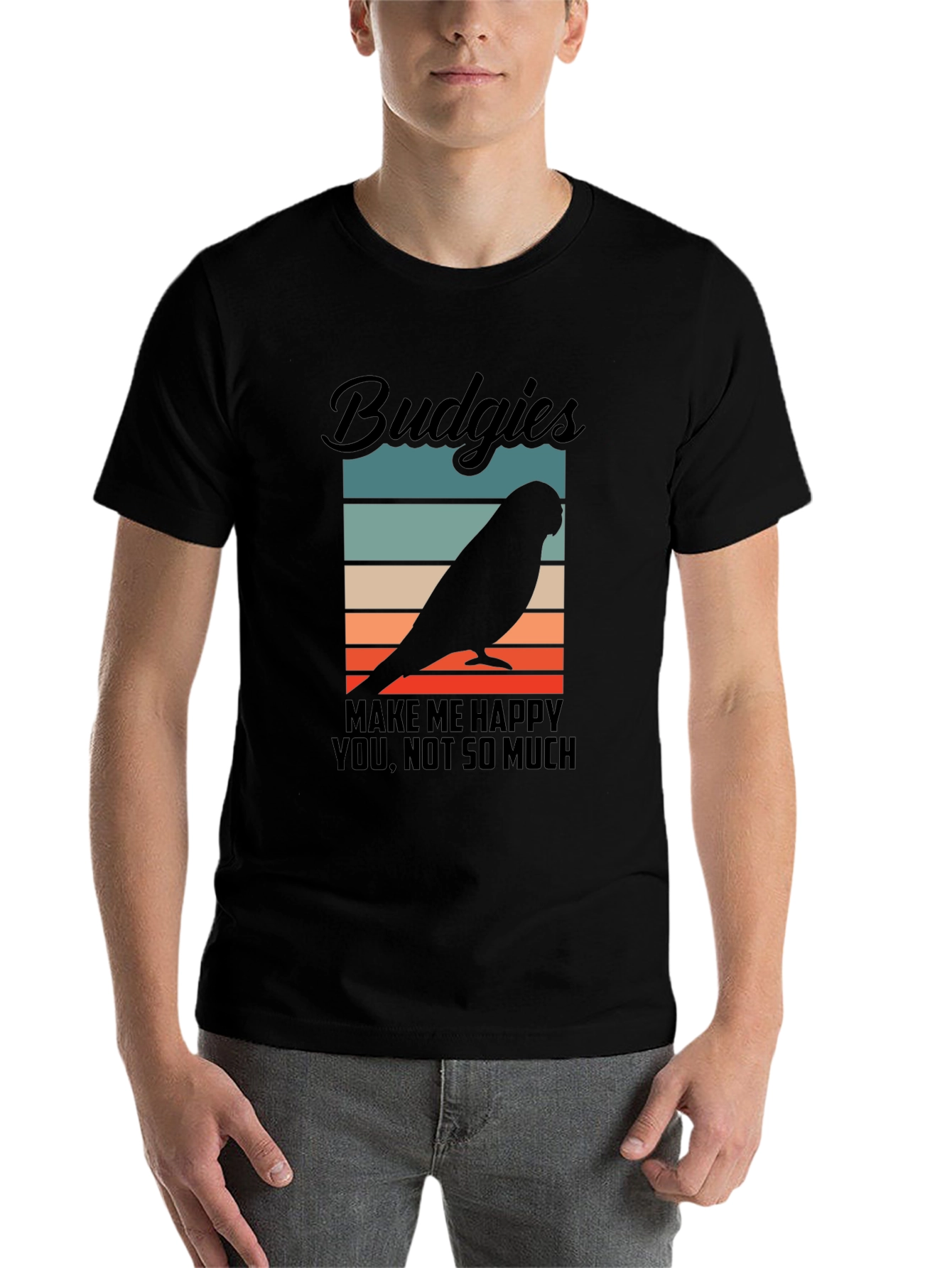 Black Budgies Make Me Happy T-Shirt view 7