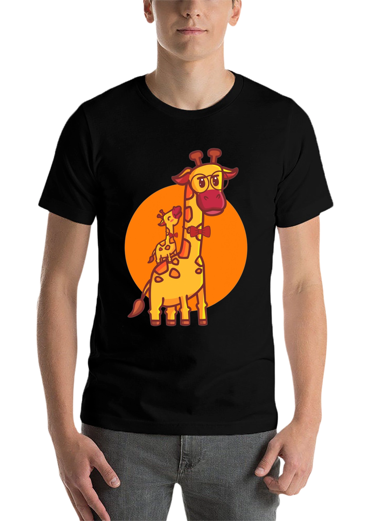Black Giraffe Family T-Shirt: Cute Cartoon Animal Graphic Tee view 7