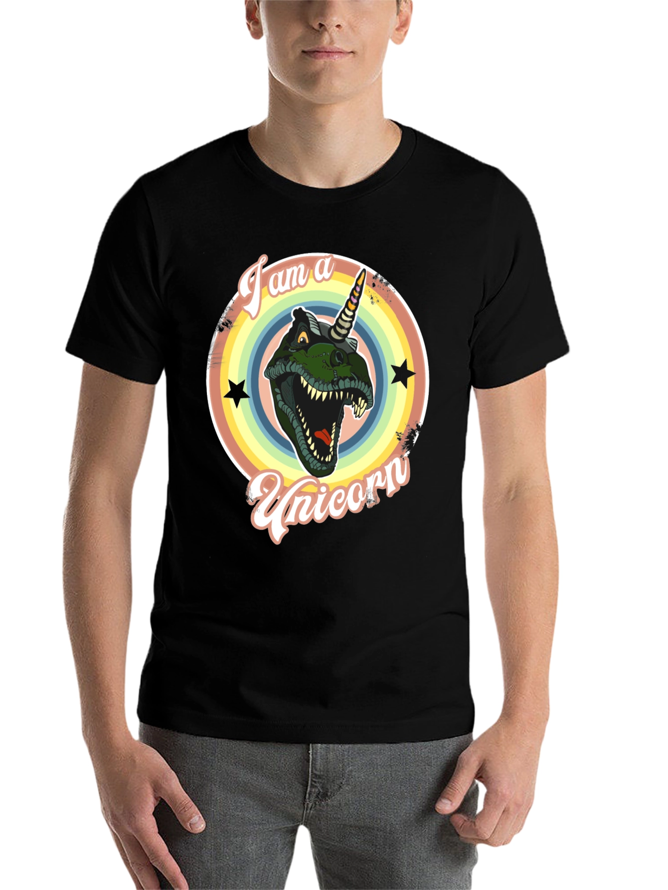 Black I am a Unicorn Dinosaur T-Shirt view 7