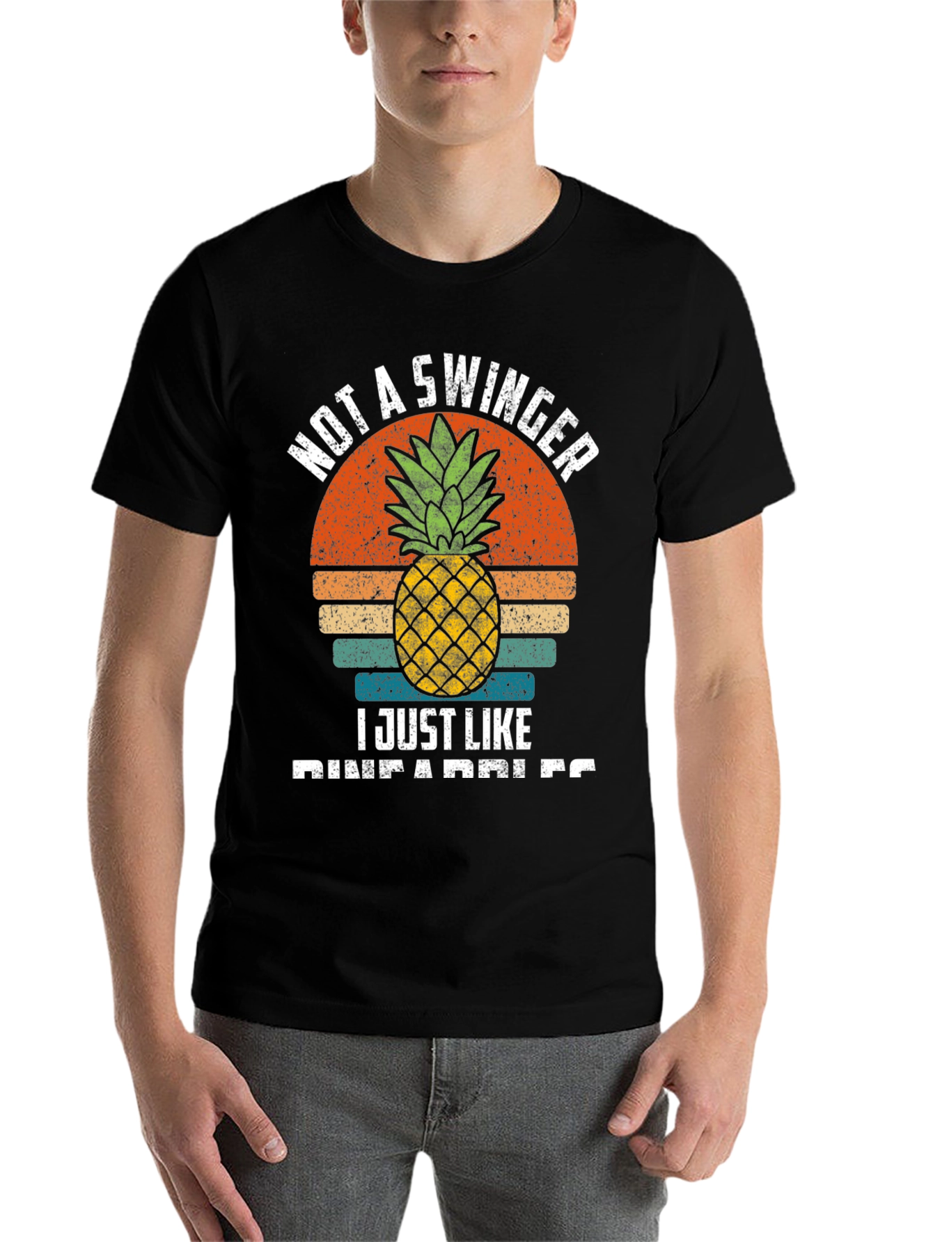 Black Funny Pineapple Lover T-Shirt - Not A Swinger view 7