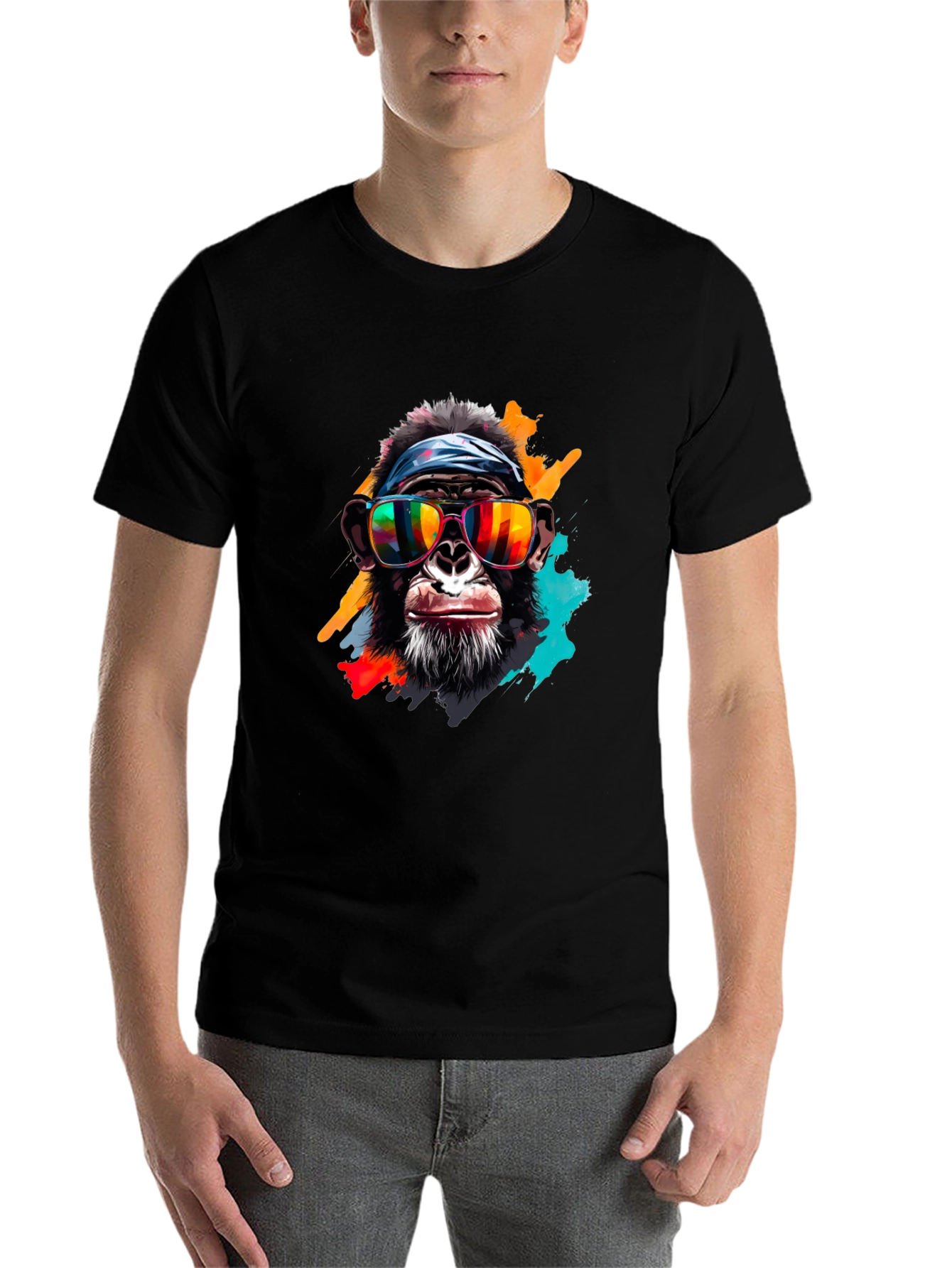 Black Cool Chimpanzee Graphic Black T-Shirt view 7